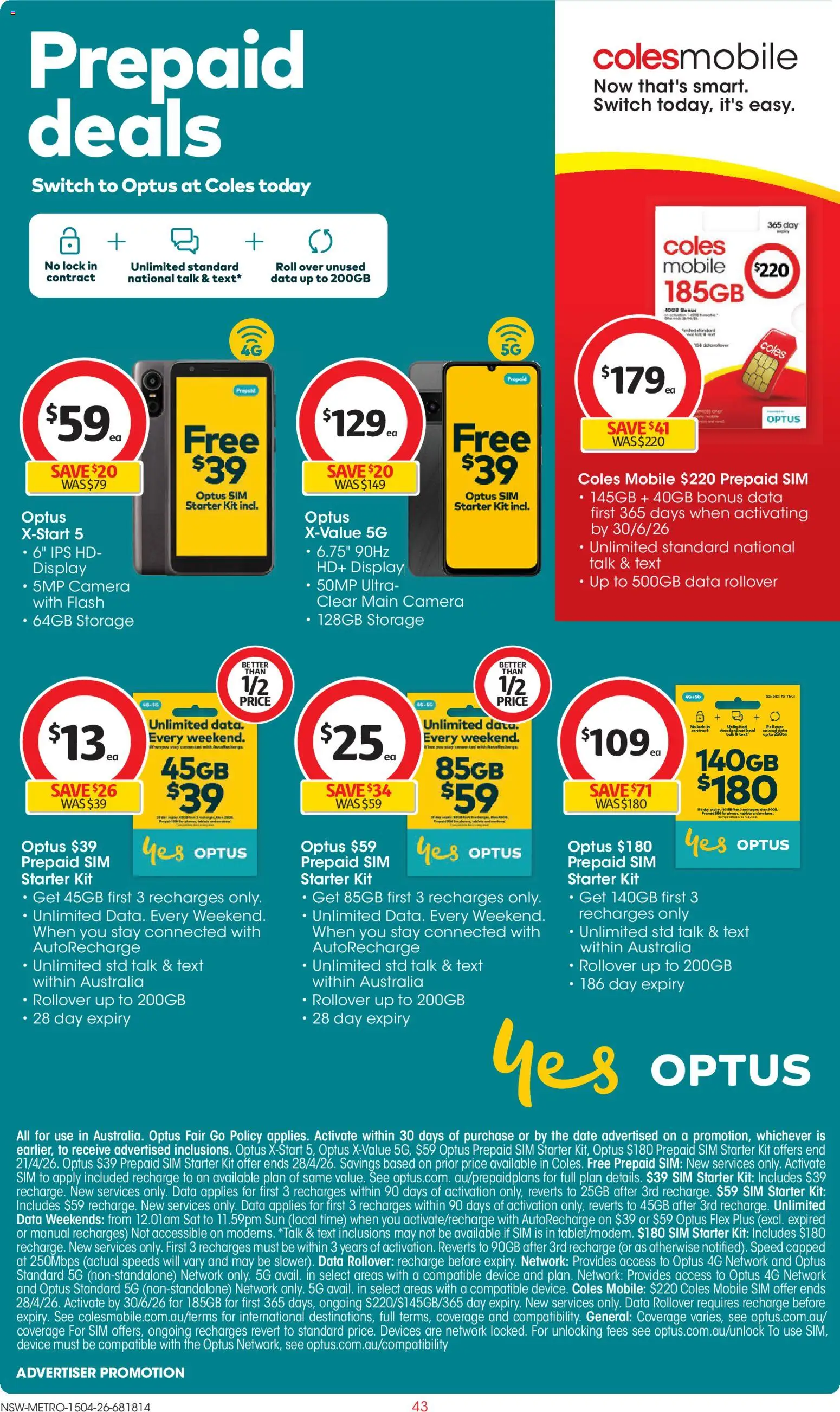 Coles catalogue  - page 43- valid from 15/04/2026
