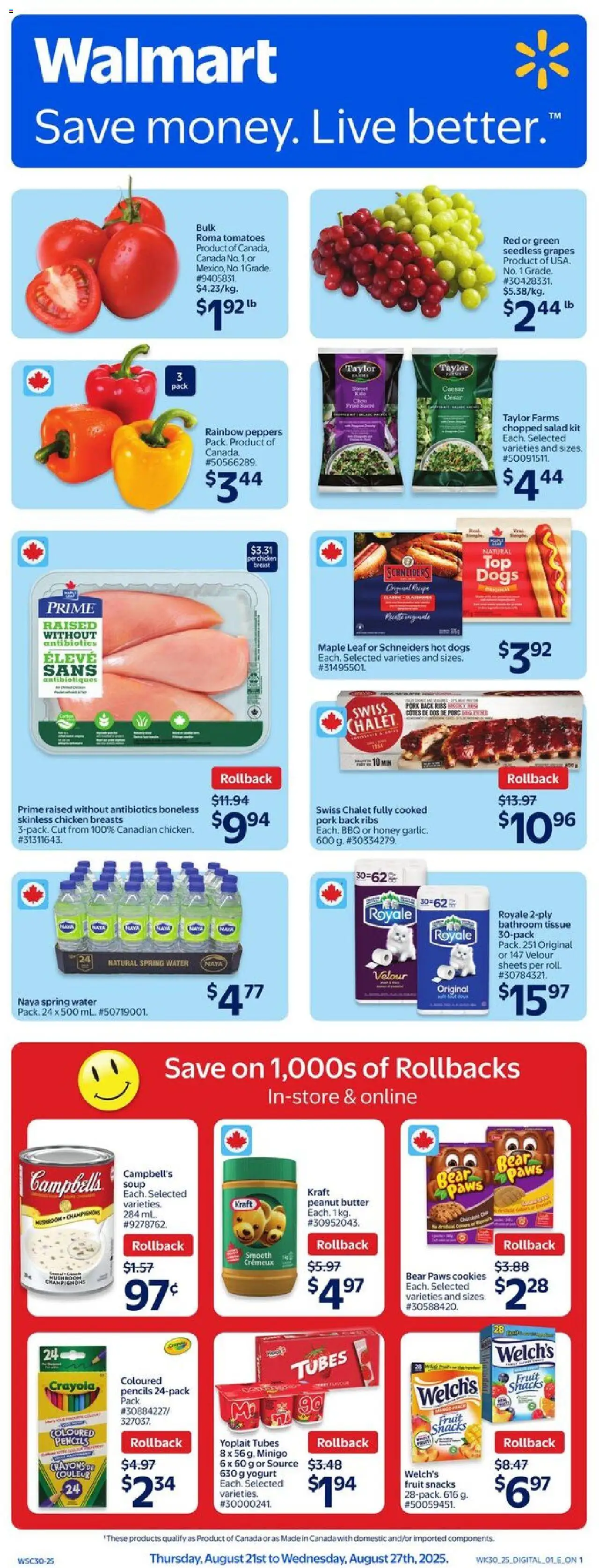Walmart weekly flyer - page 1- valid from Aug 21, 2025