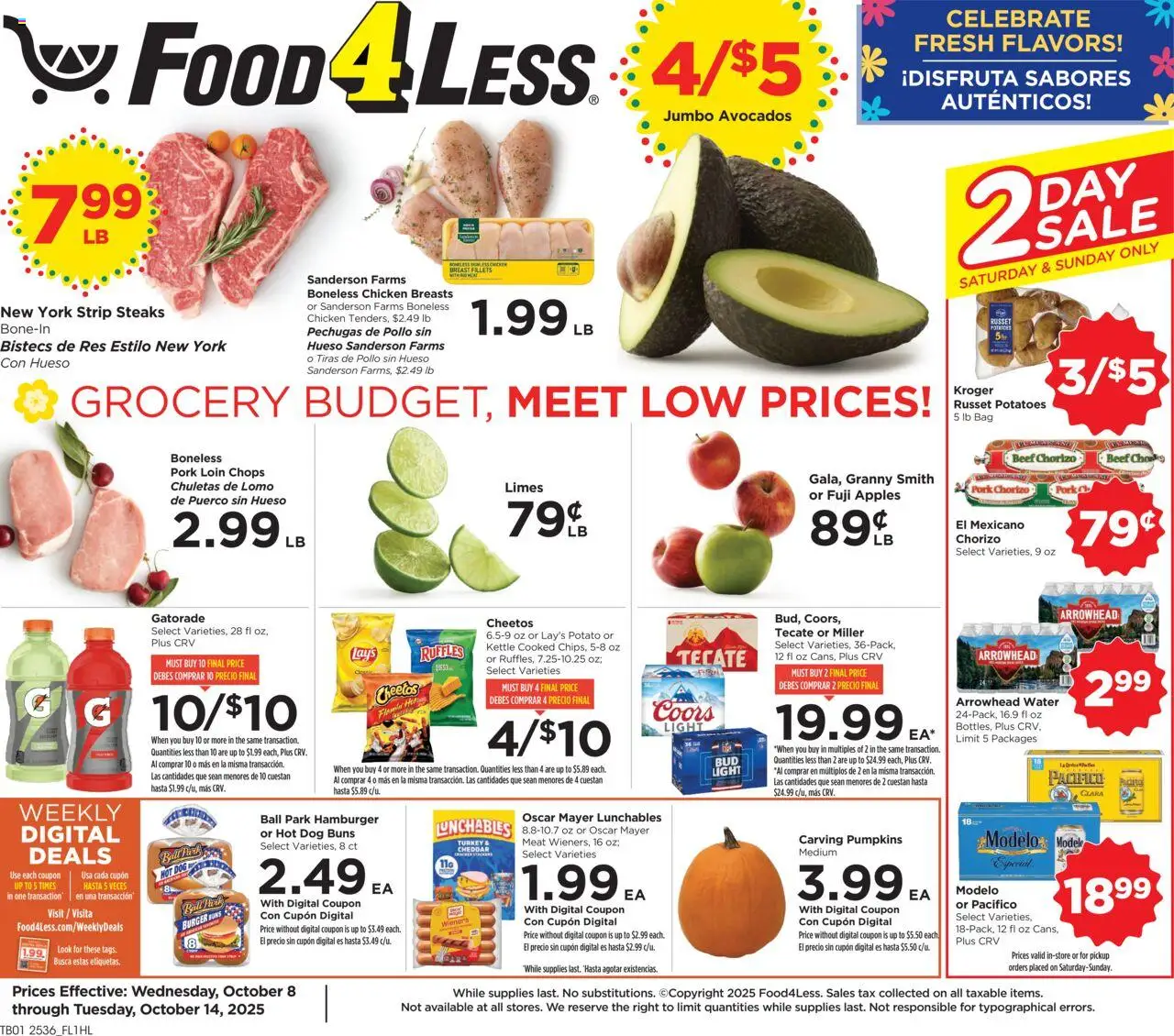 Food 4 Less Weekly Ad - page 1- valid from 10/08/2025