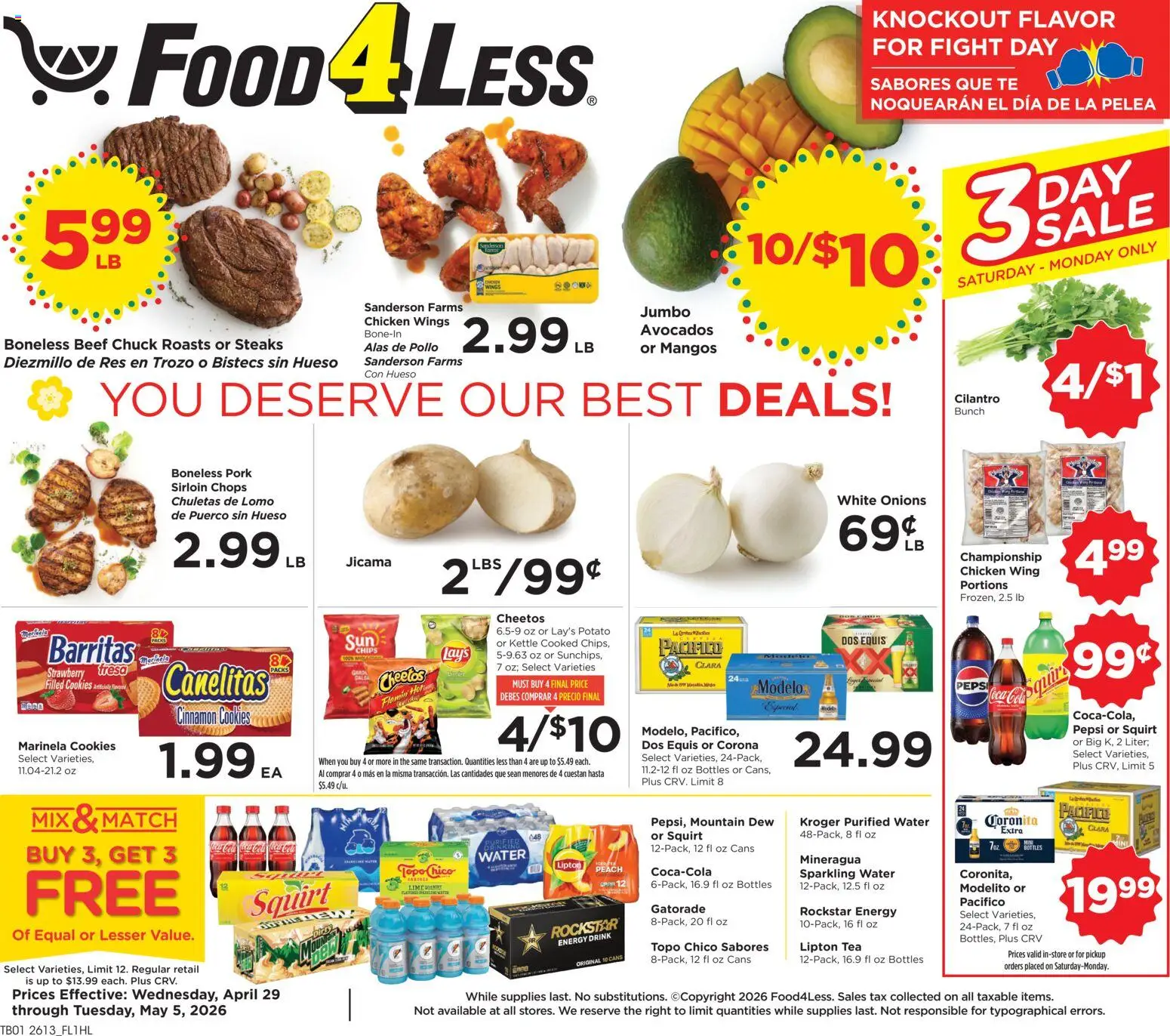 Food 4 Less Weekly Ad - page 1- valid from 04/29/2026