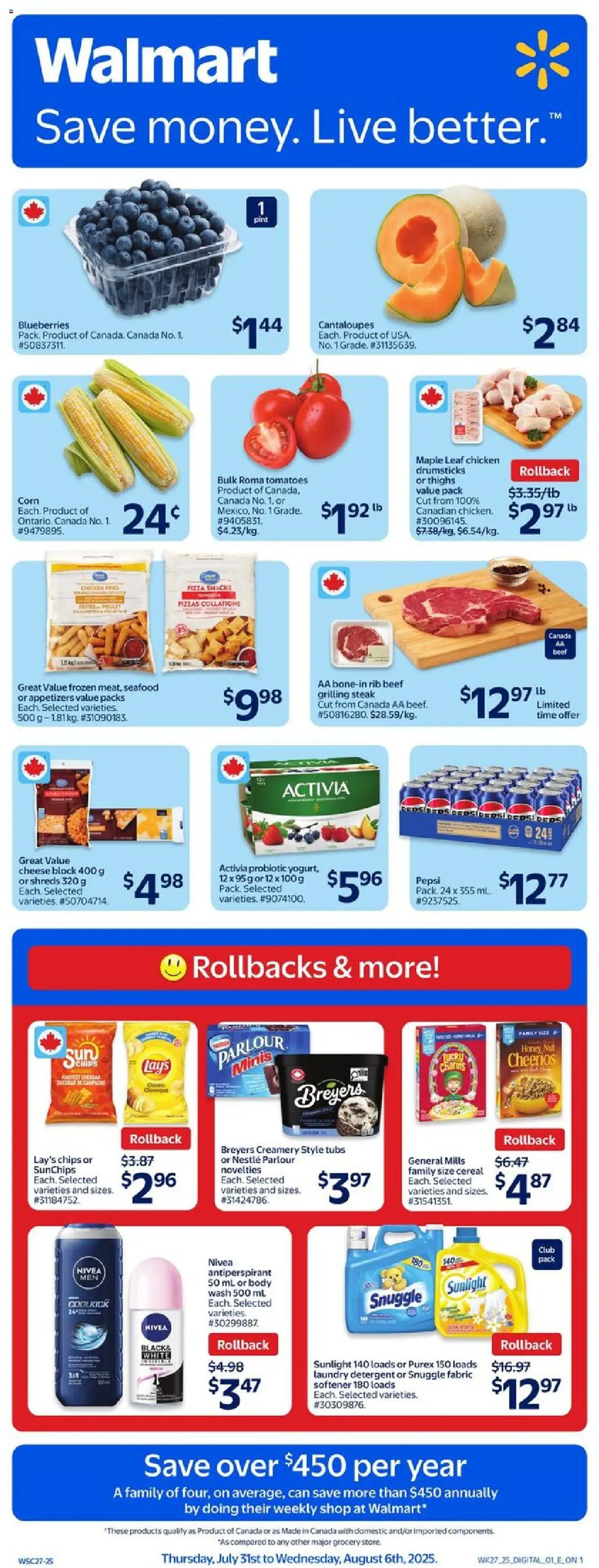 Walmart weekly flyer - page 1- valid from Jul 31, 2025