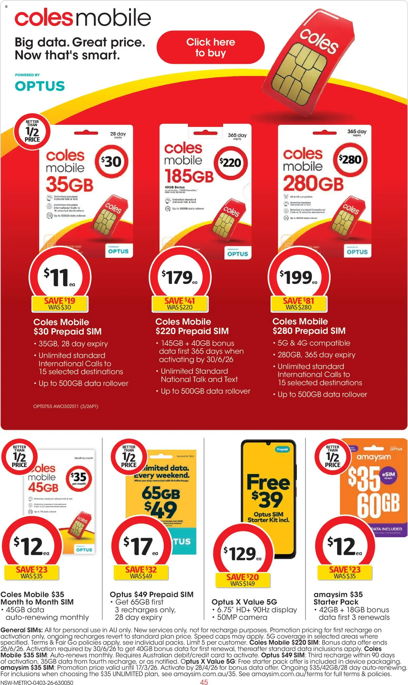 Coles catalogue  - page 45- valid from 04/03/2026