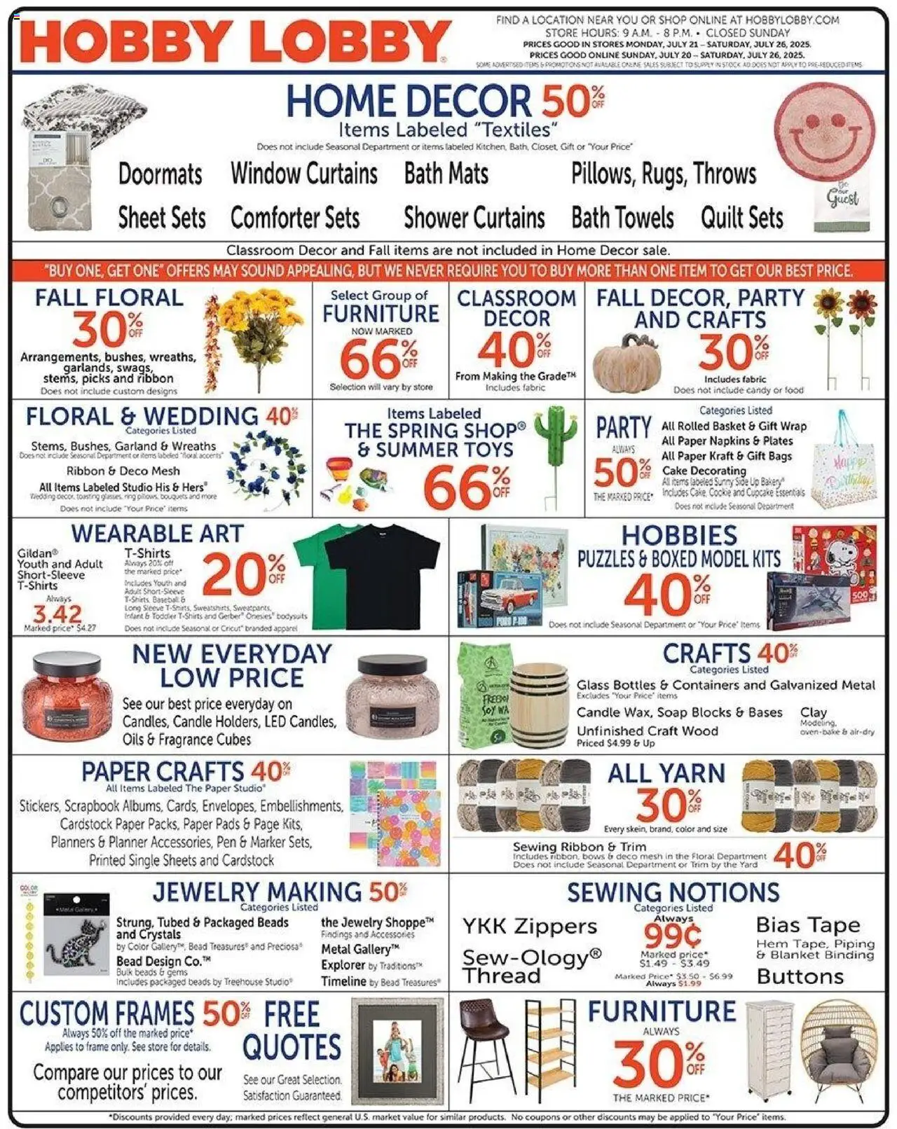 Hobby Lobby Weekly Ad - page 1- valid from 07/20/2025