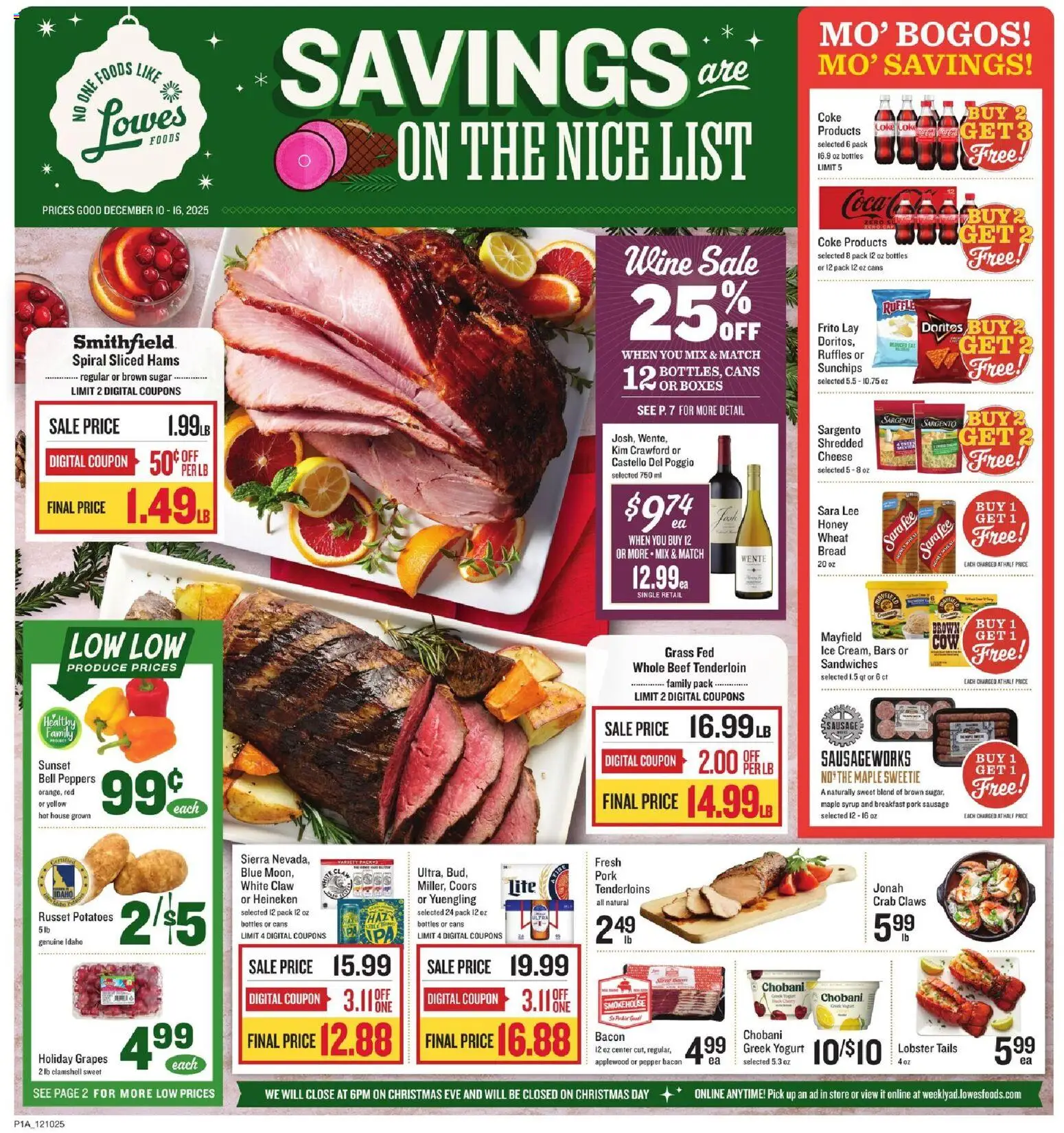 Lowes Foods Weekly Ad - page 1- valid from 12/10/2025