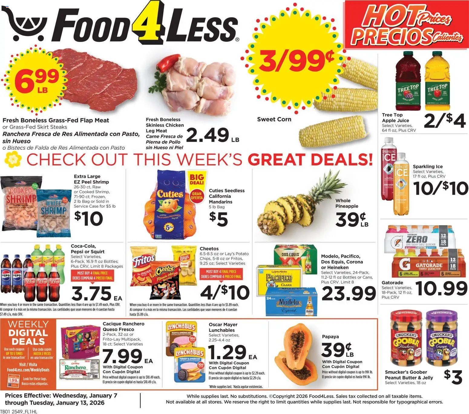 Food 4 Less Weekly Ad - page 1- valid from 01/07/2026
