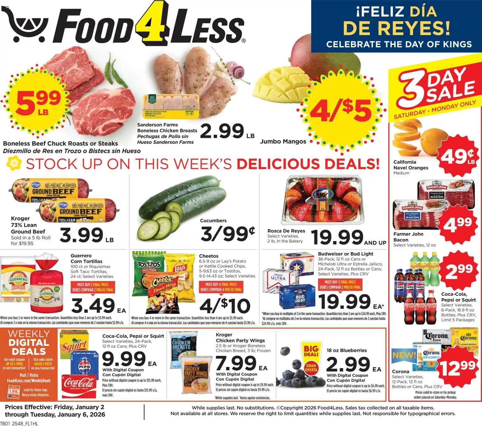 Food 4 Less Weekly Ad - page 1- valid from 01/02/2026