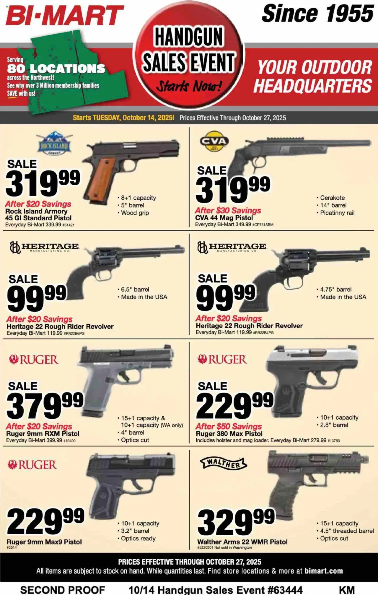 Bi-Mart Handgun Sales Event - page 1- valid from 10/14/2025