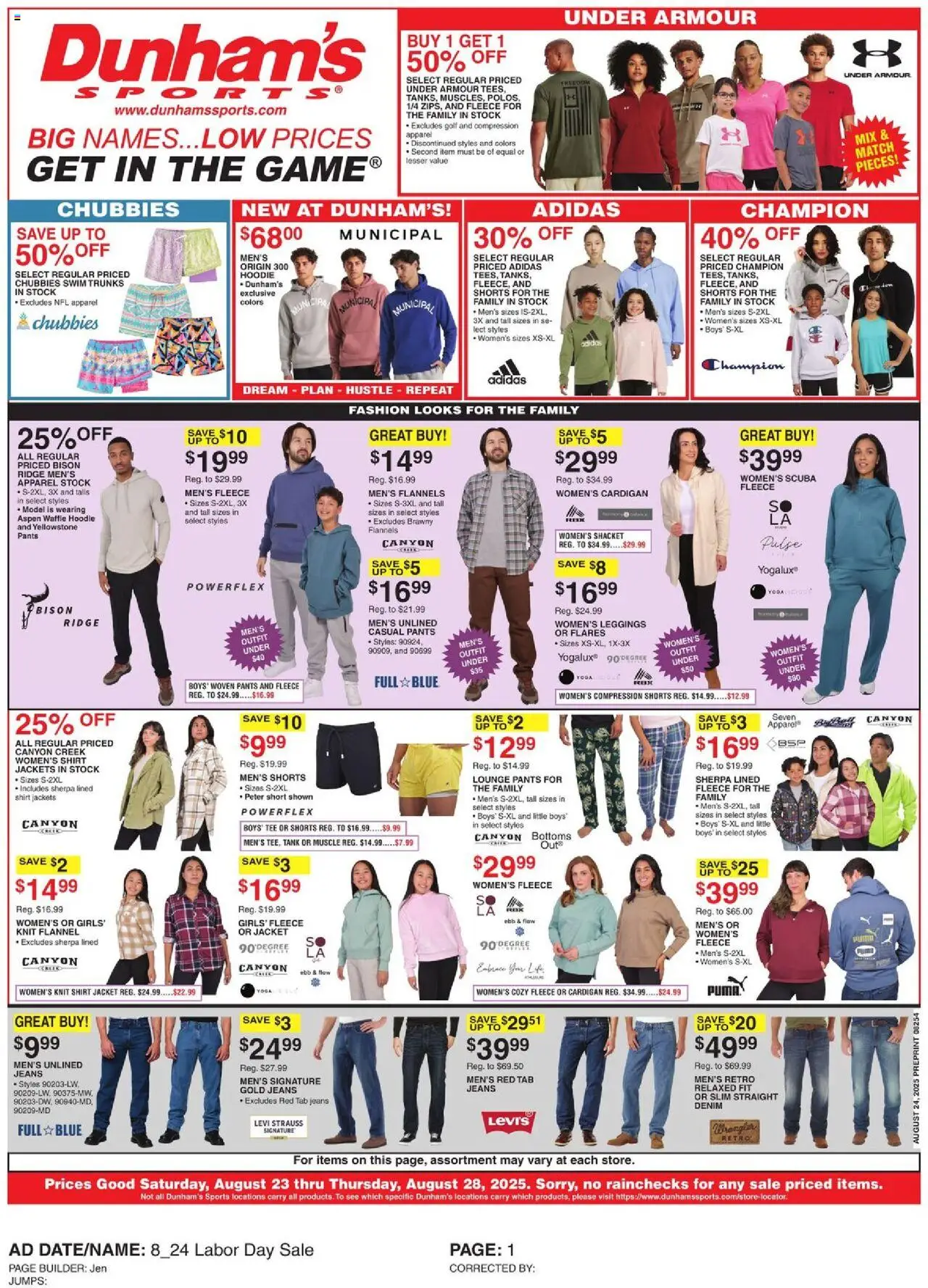 Dunham's Sports Weekly Ad - page 1- valid from 08/23/2025