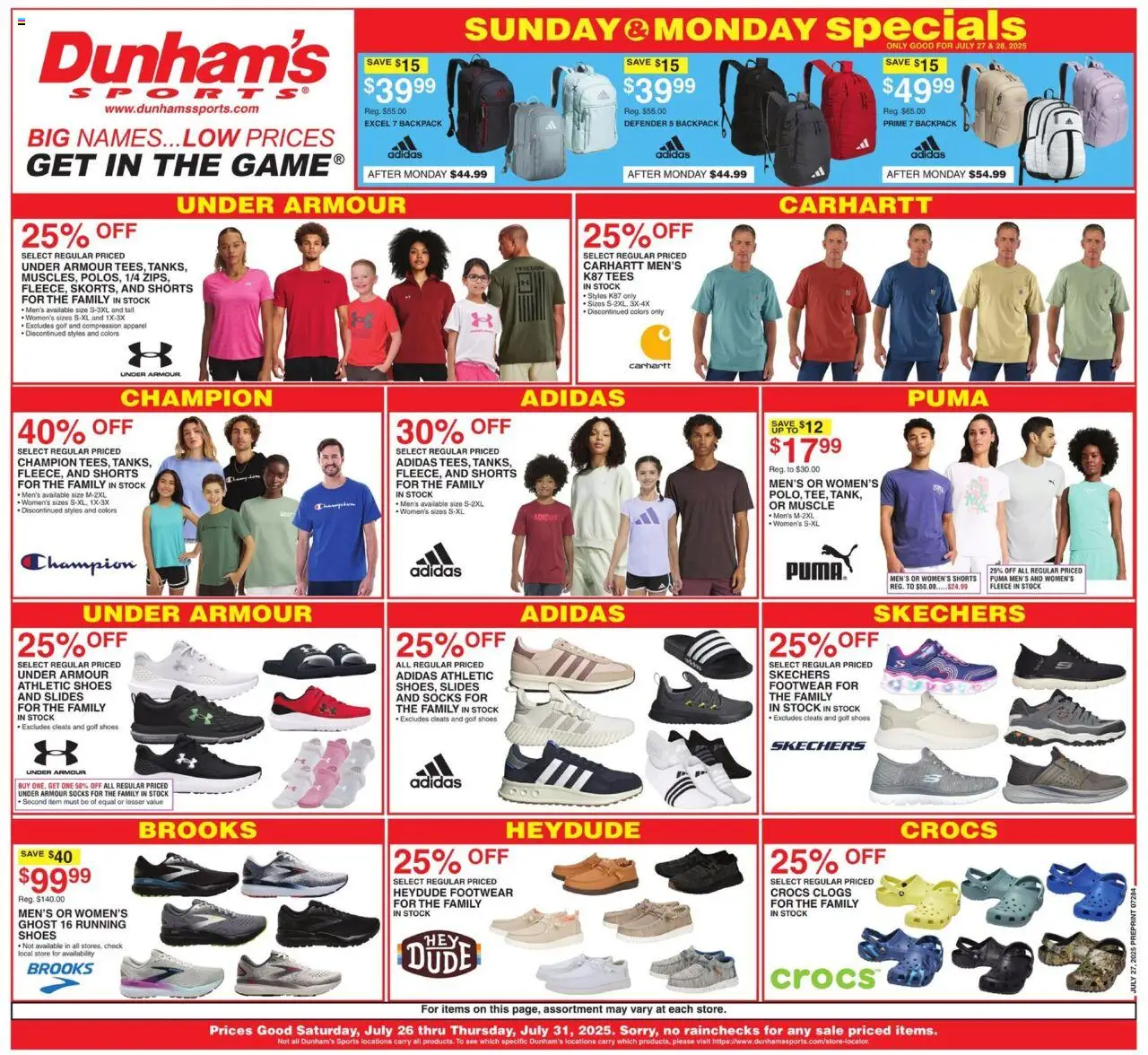Dunham's Sports Weekly Ad - page 1- valid from 07/26/2025