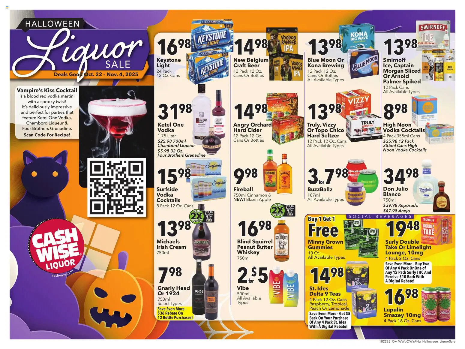 Cash Wise Halloween Liquor Sale - page 1- valid from 10/22/2025