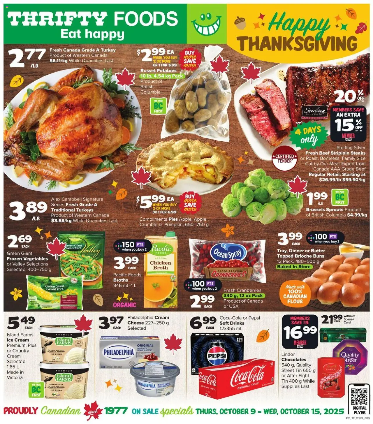Thrifty Foods weekly flyer / circulaire - page 1- valid from Oct 9, 2025
