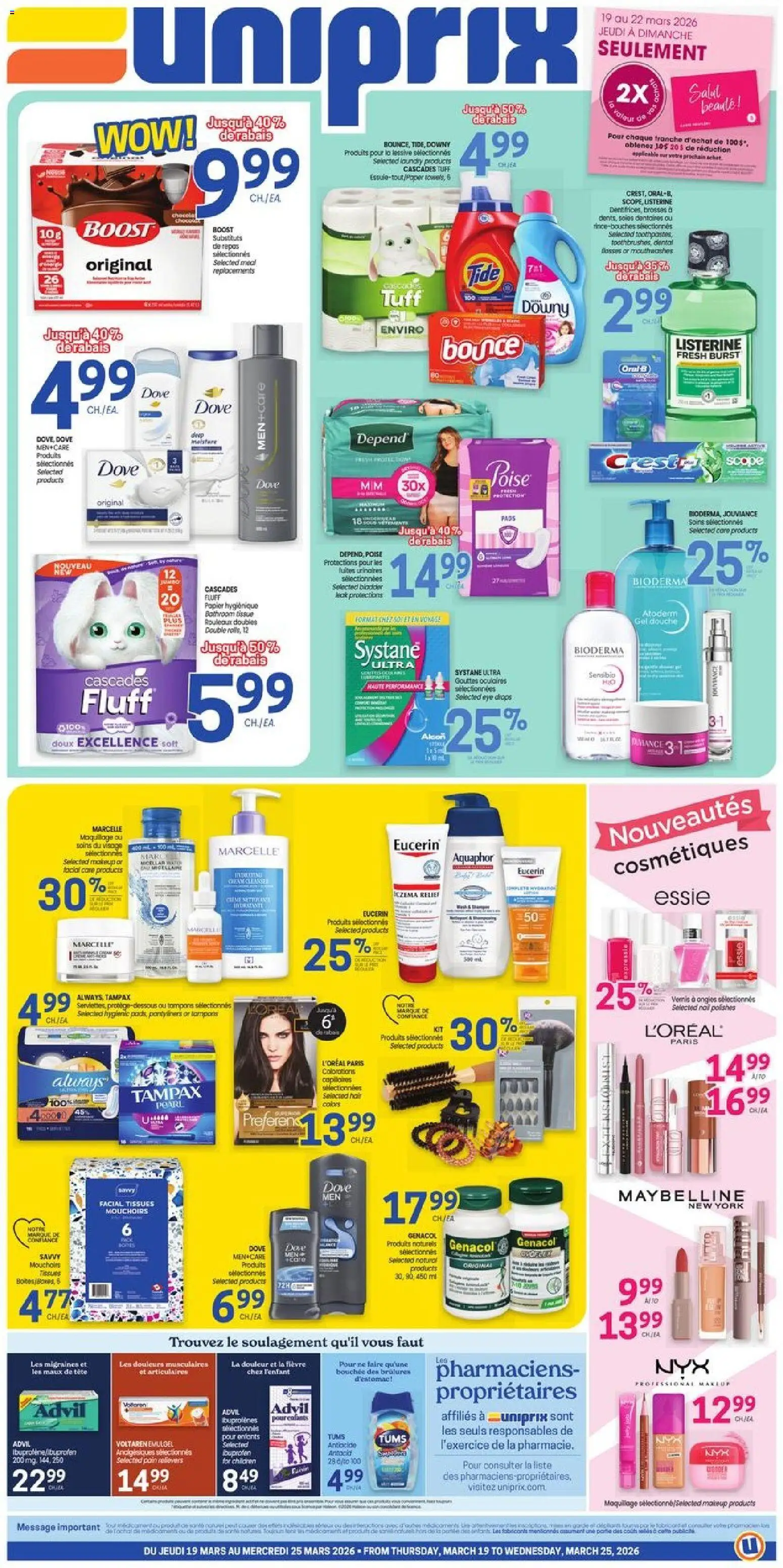 Uniprix weekly flyer / circulaire - page 1- valid from Mar 19, 2026
