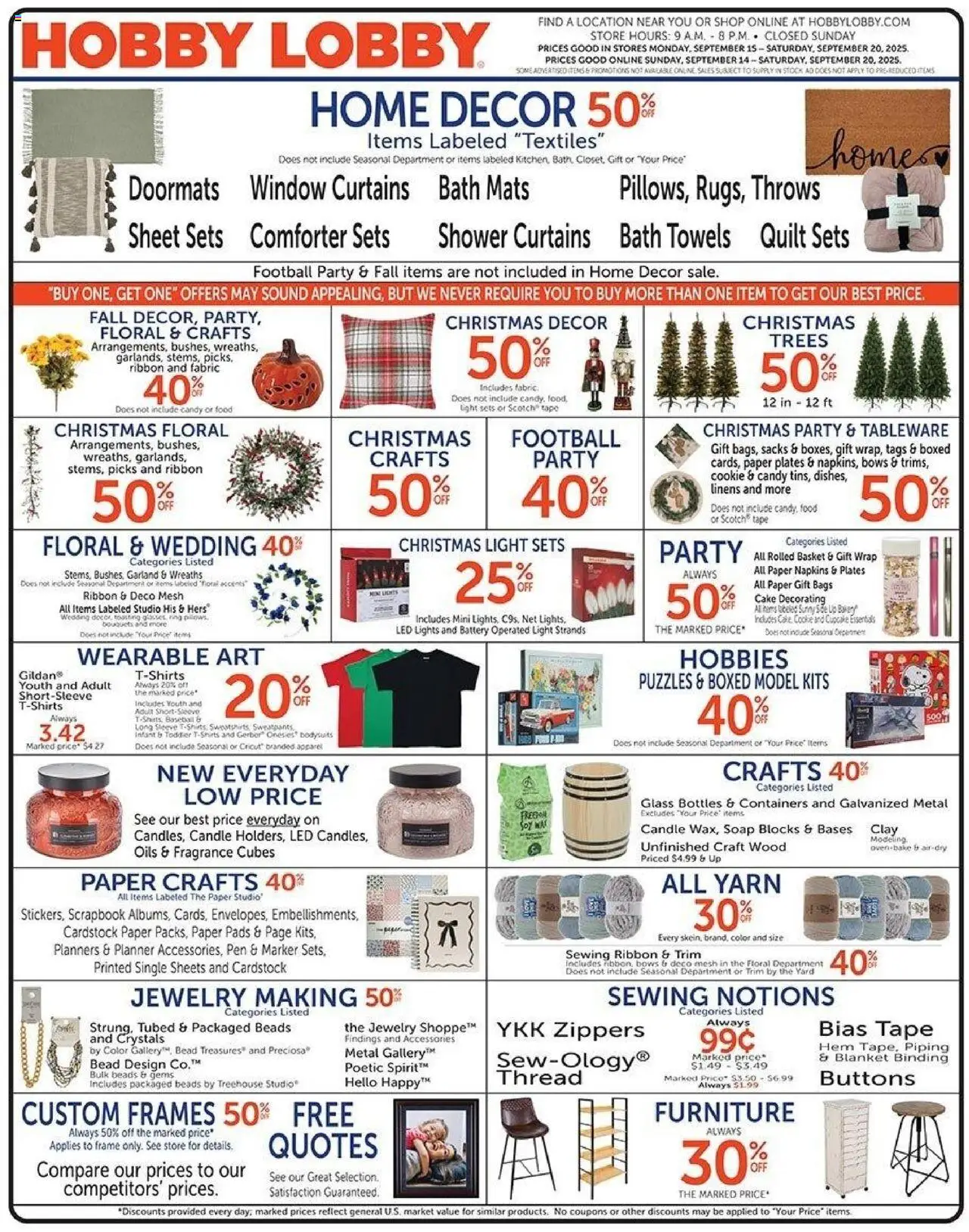 Hobby Lobby Weekly Ad - page 1- valid from 09/14/2025
