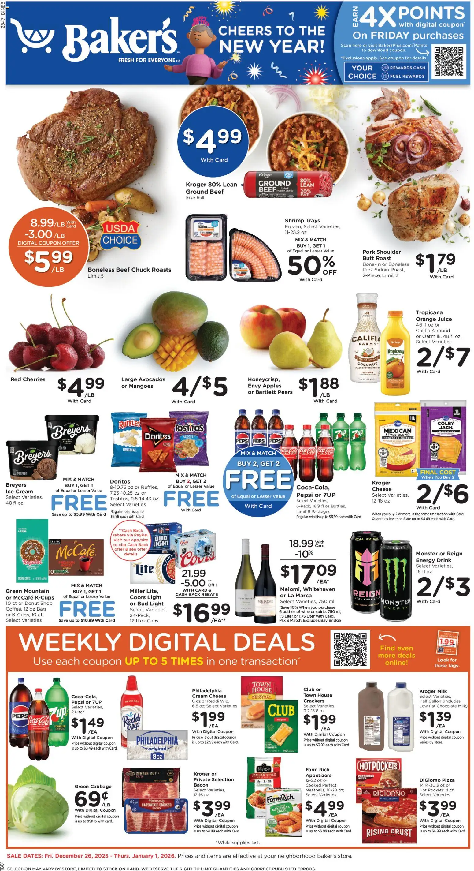 Baker's Weekly Ad - page 1- valid from 12/26/2025