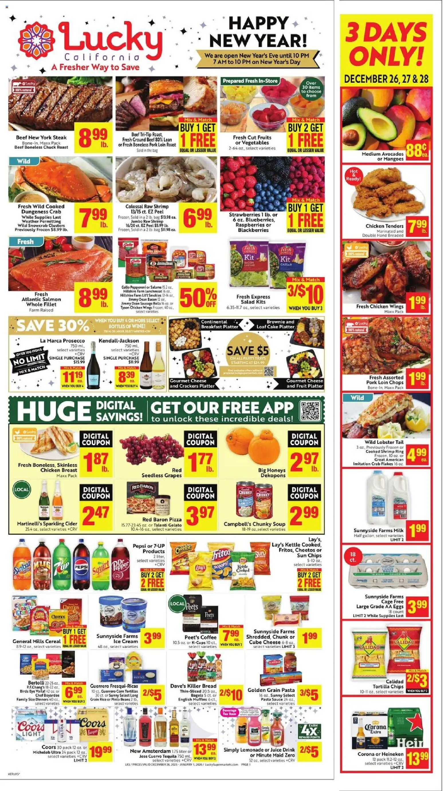 Lucky Supermarkets Weekly - CA - page 1- valid from 12/26/2025