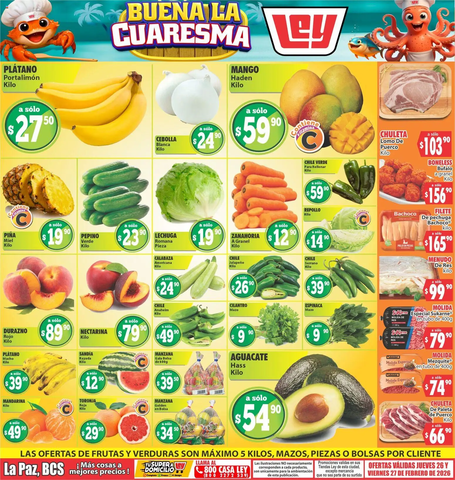 Casa Ley folleto Las ofertas de frutas y verdunas La Paz, BCS - página 1- válido desde 26/02/2026