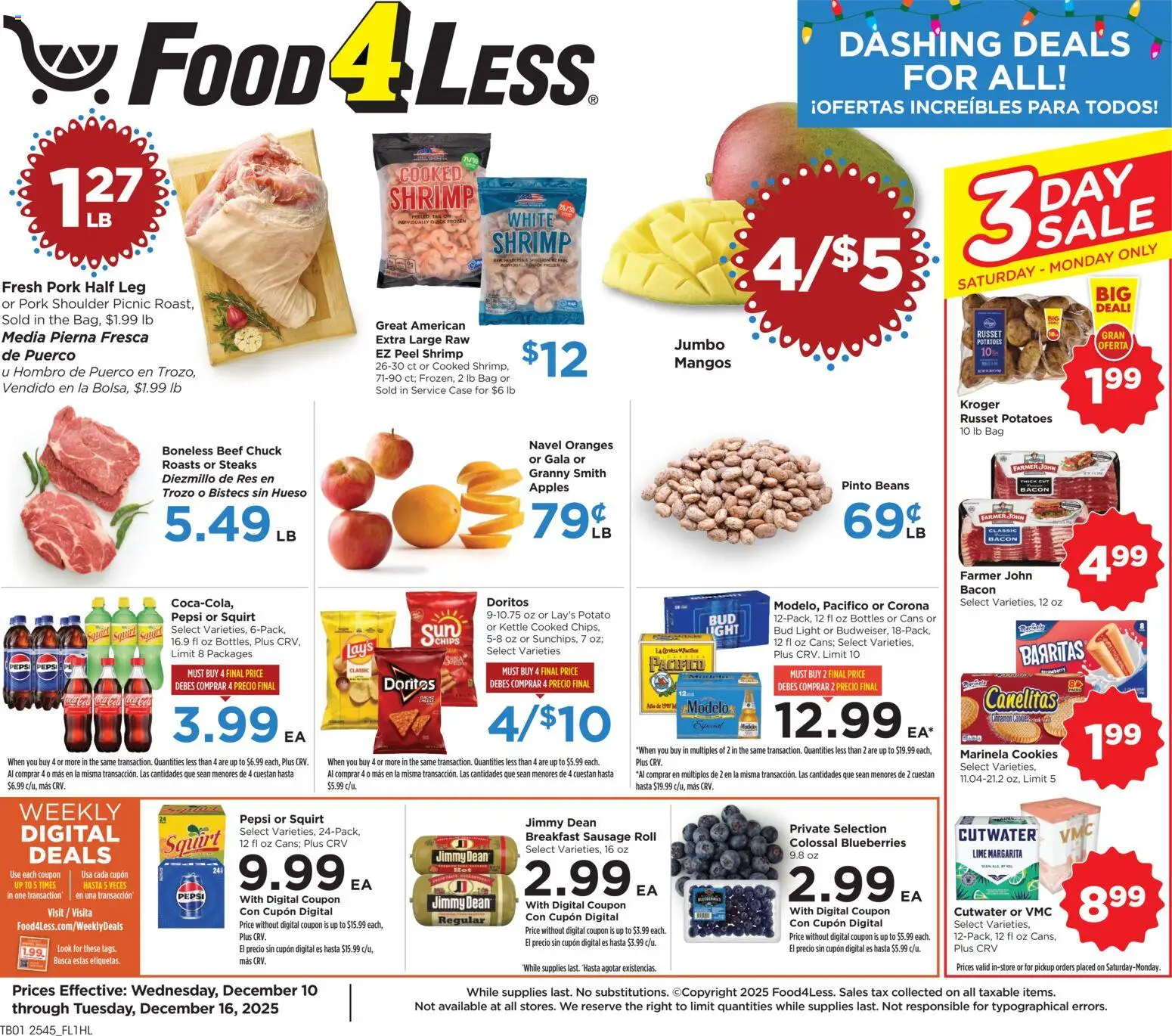 Food 4 Less Weekly Ad - page 1- valid from 12/10/2025