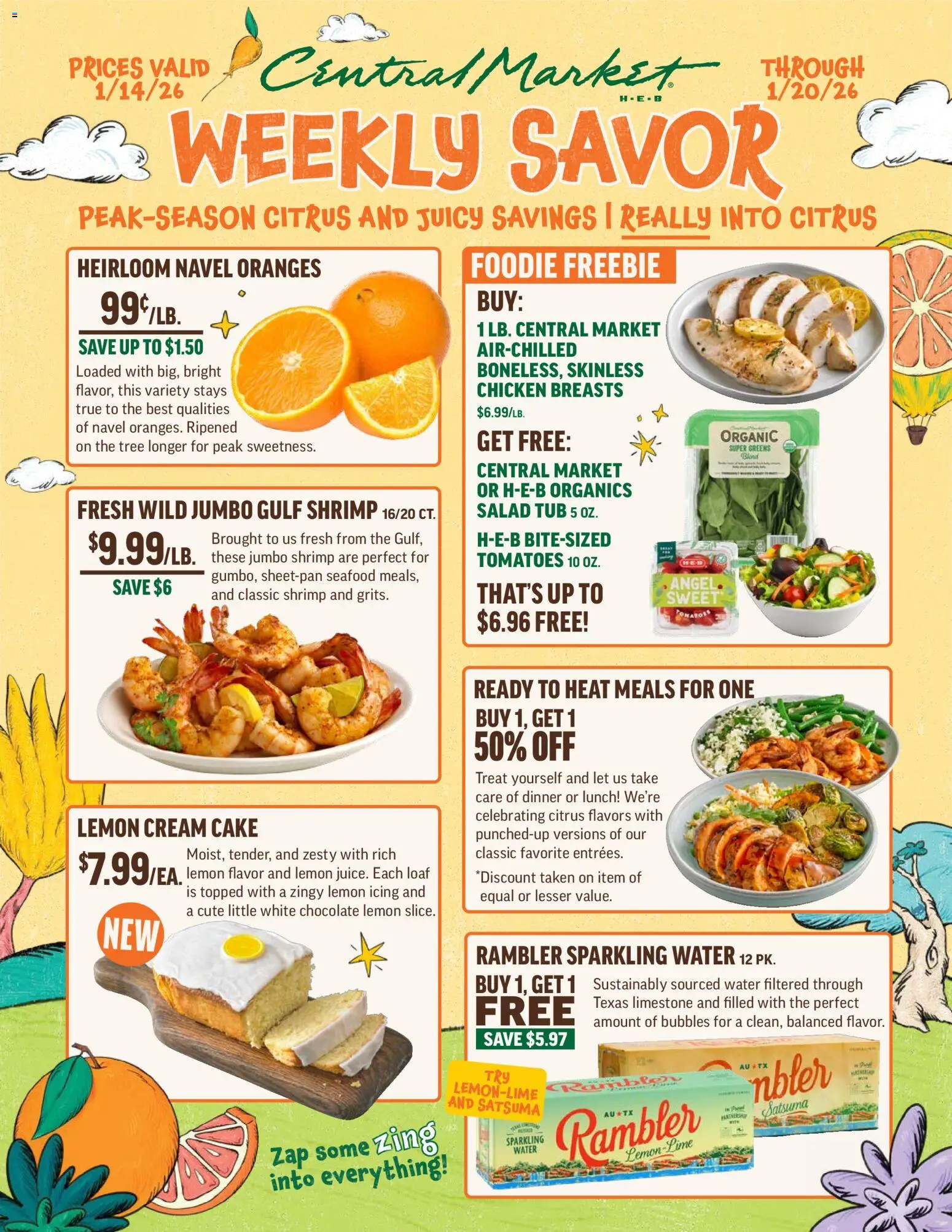Central Market Weekly Ad - page 1- valid from 01/14/2026
