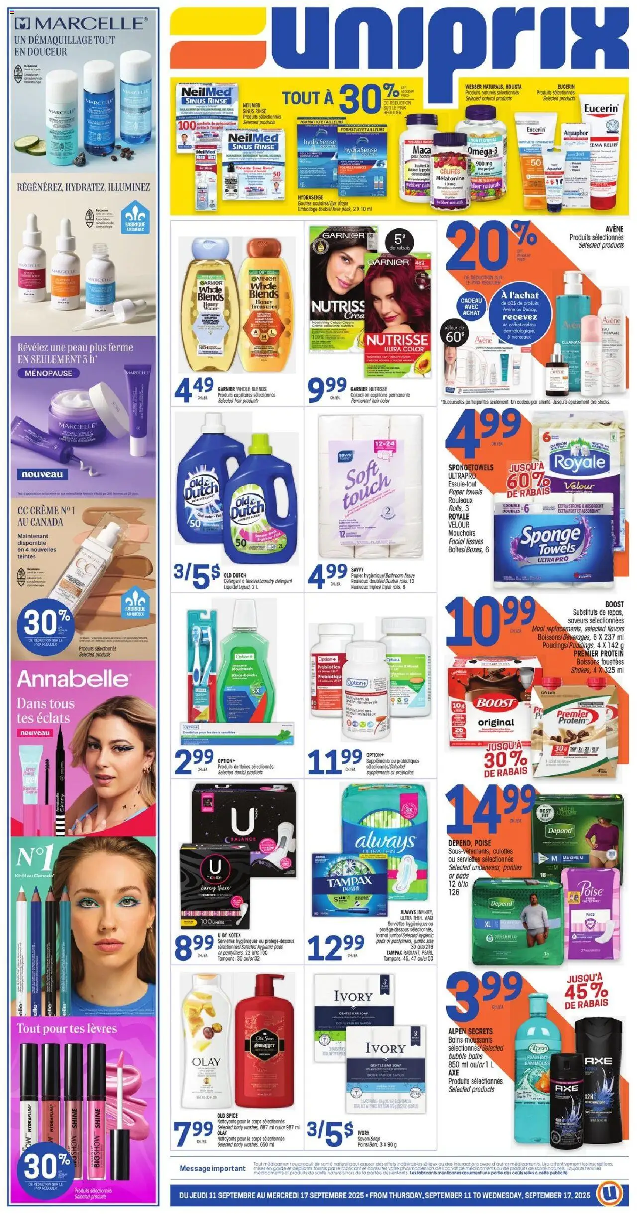 Uniprix weekly flyer / circulaire - page 1- valid from Sep 11, 2025