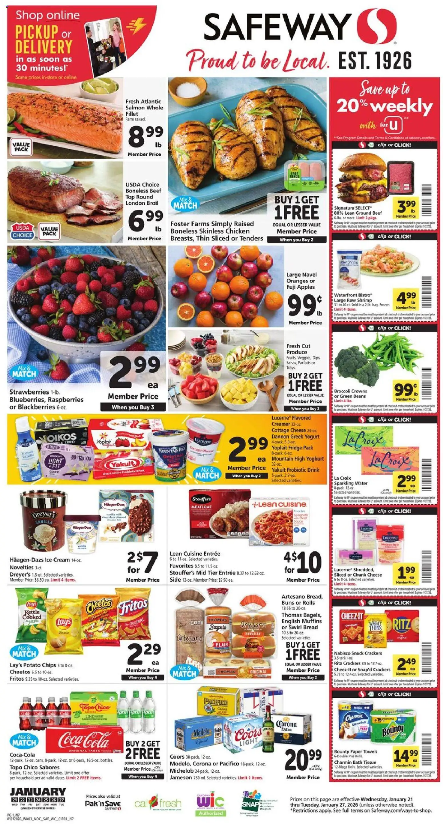 Safeway Weekly Ad - page 1- valid from 01/21/2026