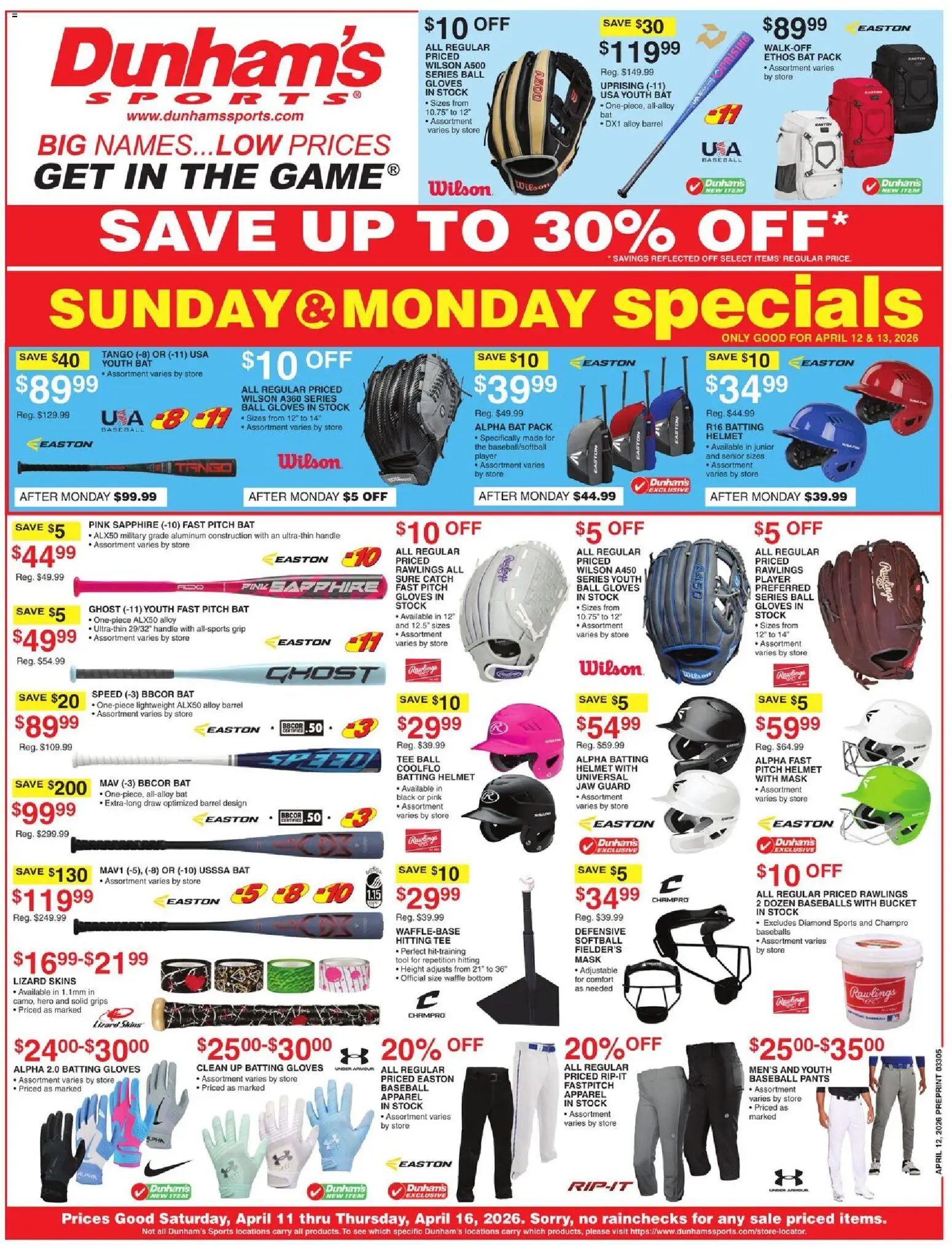 Dunham's Sports Weekly Ad - page 1- valid from 04/11/2026