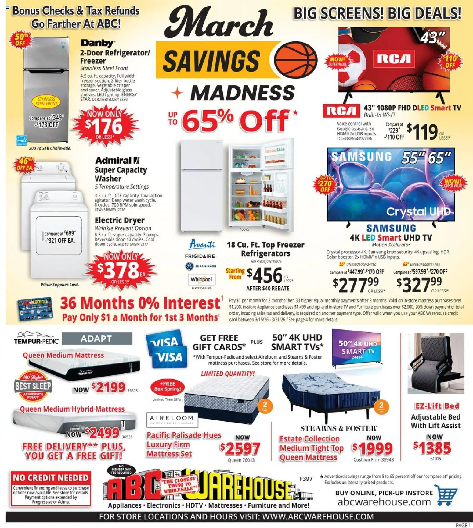 ABC Warehouse Weekly Ad - page 1- valid from 03/15/2026