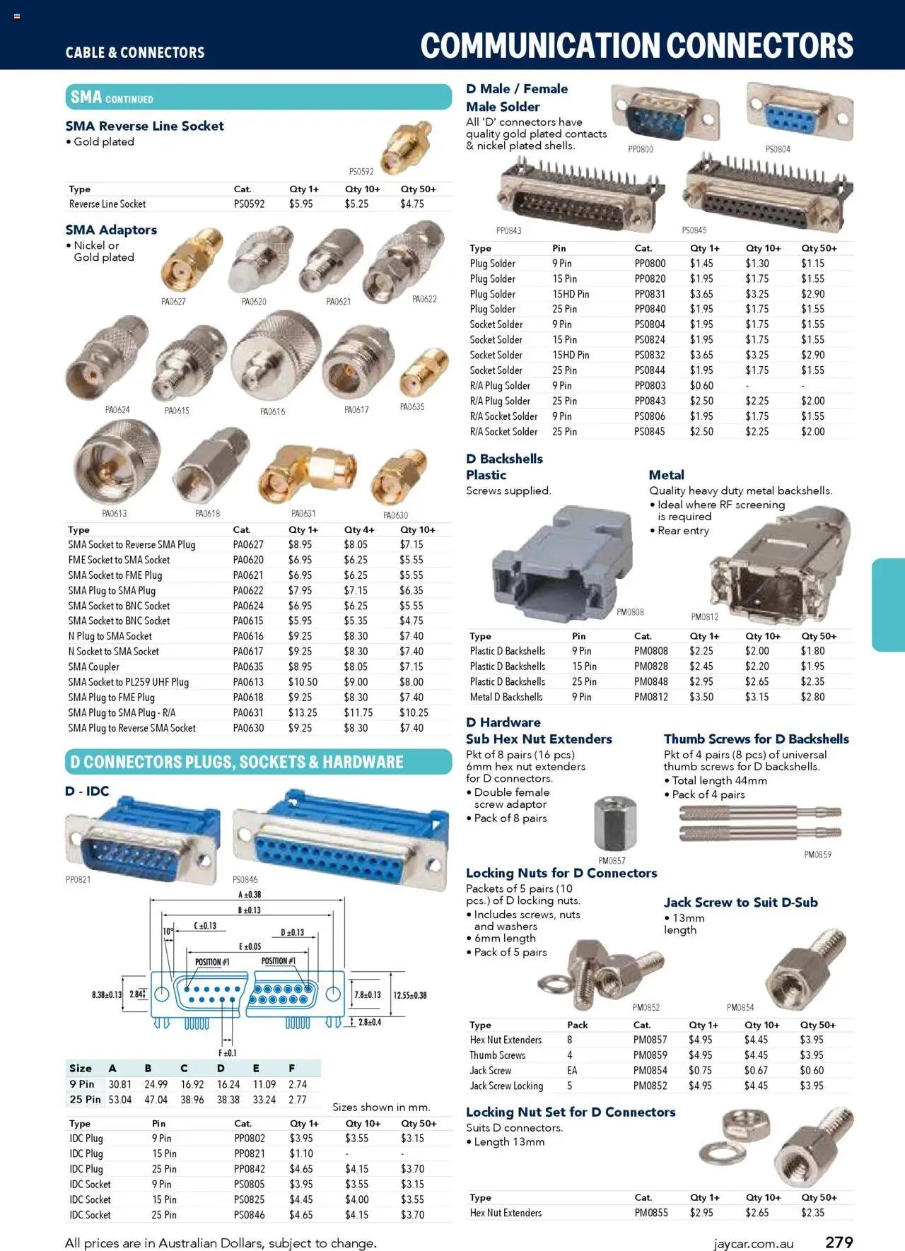 Jaycar Engineering & Scientific Catalogue 2025/2026  - page 279- valid from 09/07/2025