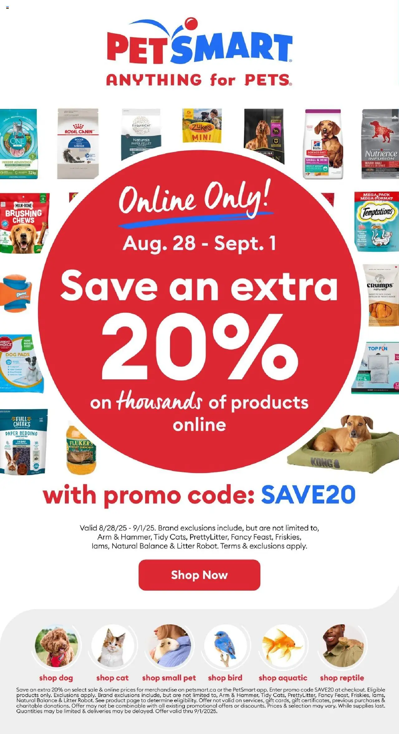Petsmart weekly flyer / circulaire - page 1- valid from Aug 28, 2025