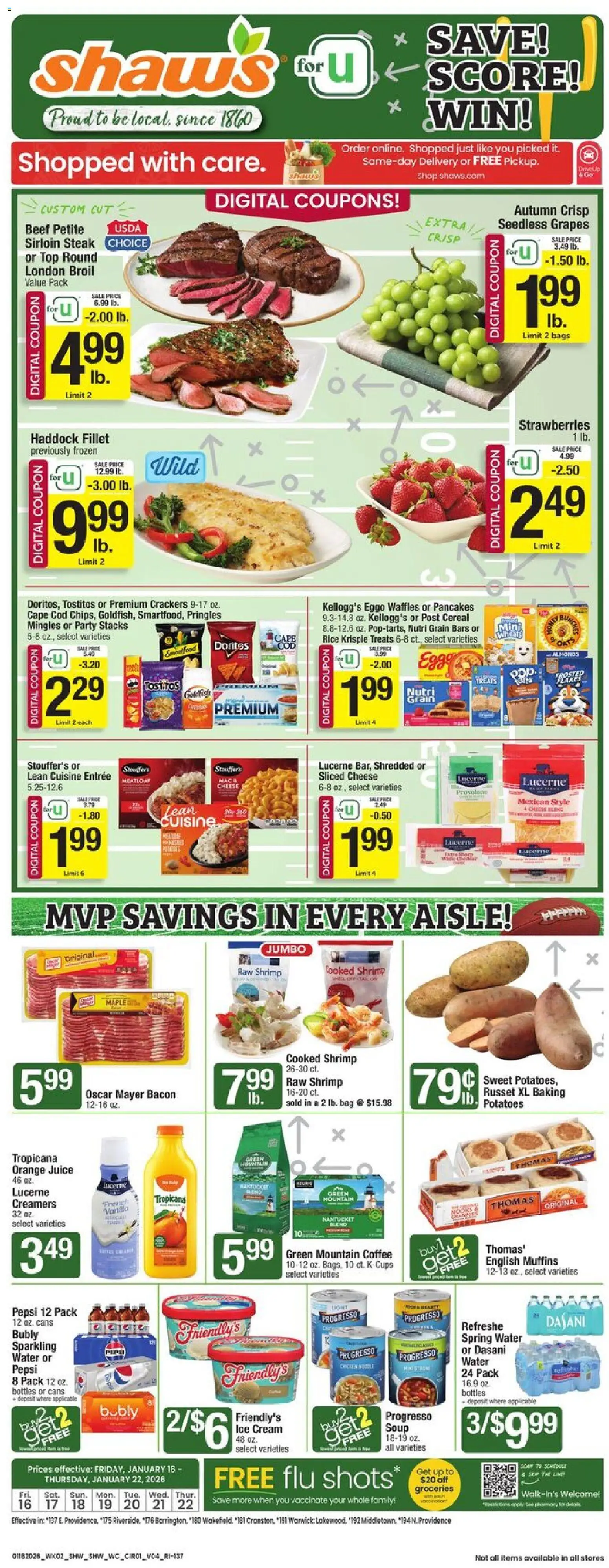 Shaw's Weekly Ad - RI - page 1- valid from 01/16/2026