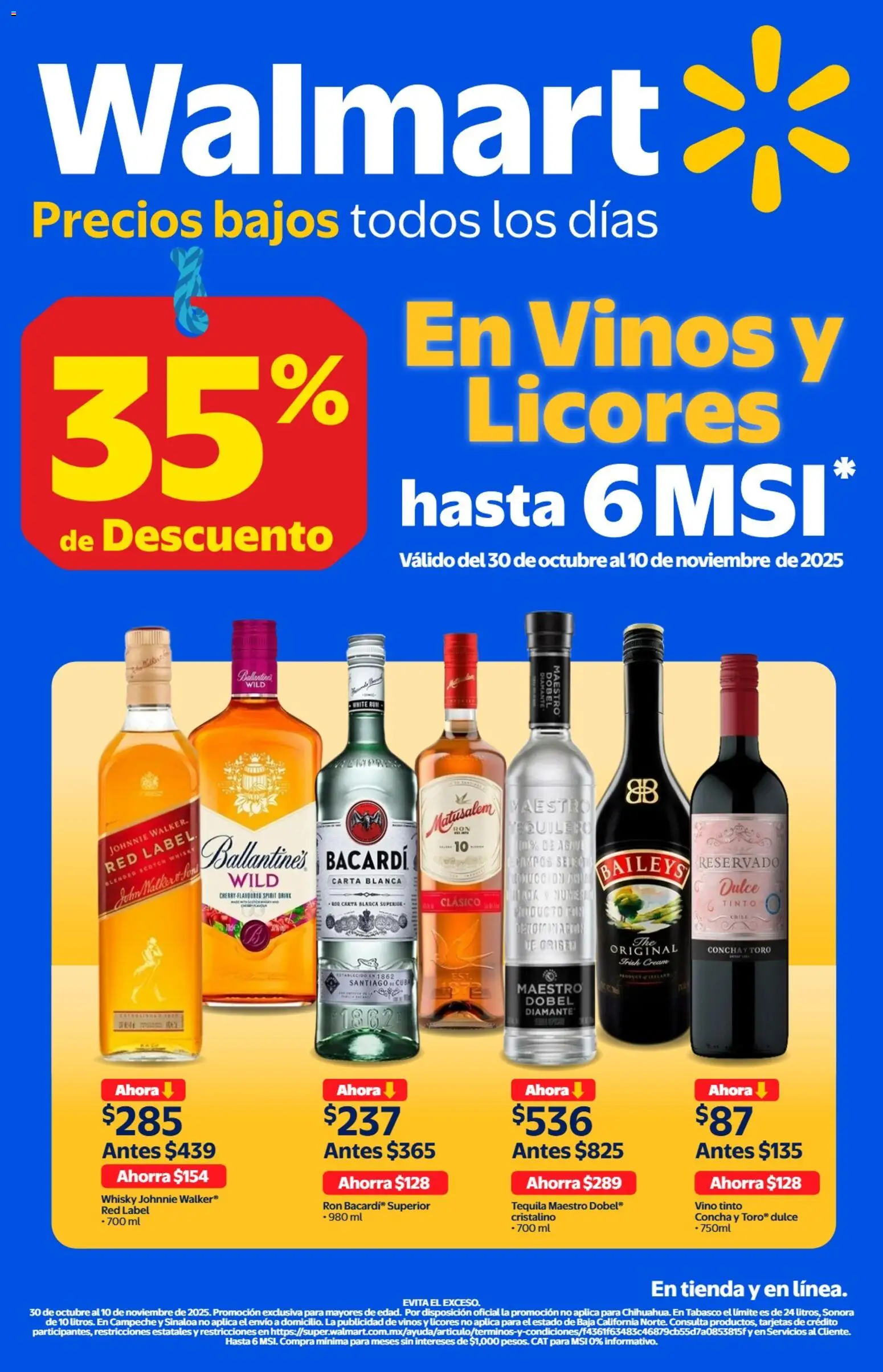 Walmart catálogo En Vinos y Licores hasta 6MSI - página 1- válido desde 30/10/2025