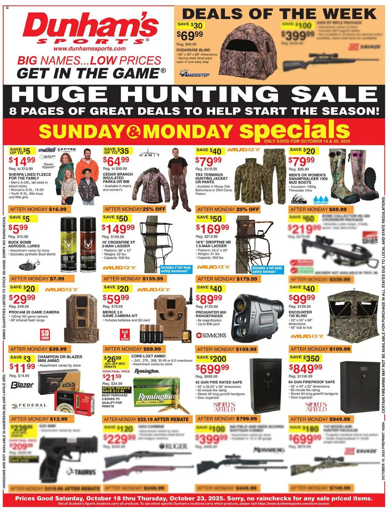 Dunham's Sports Weekly Ad - page 1- valid from 10/18/2025