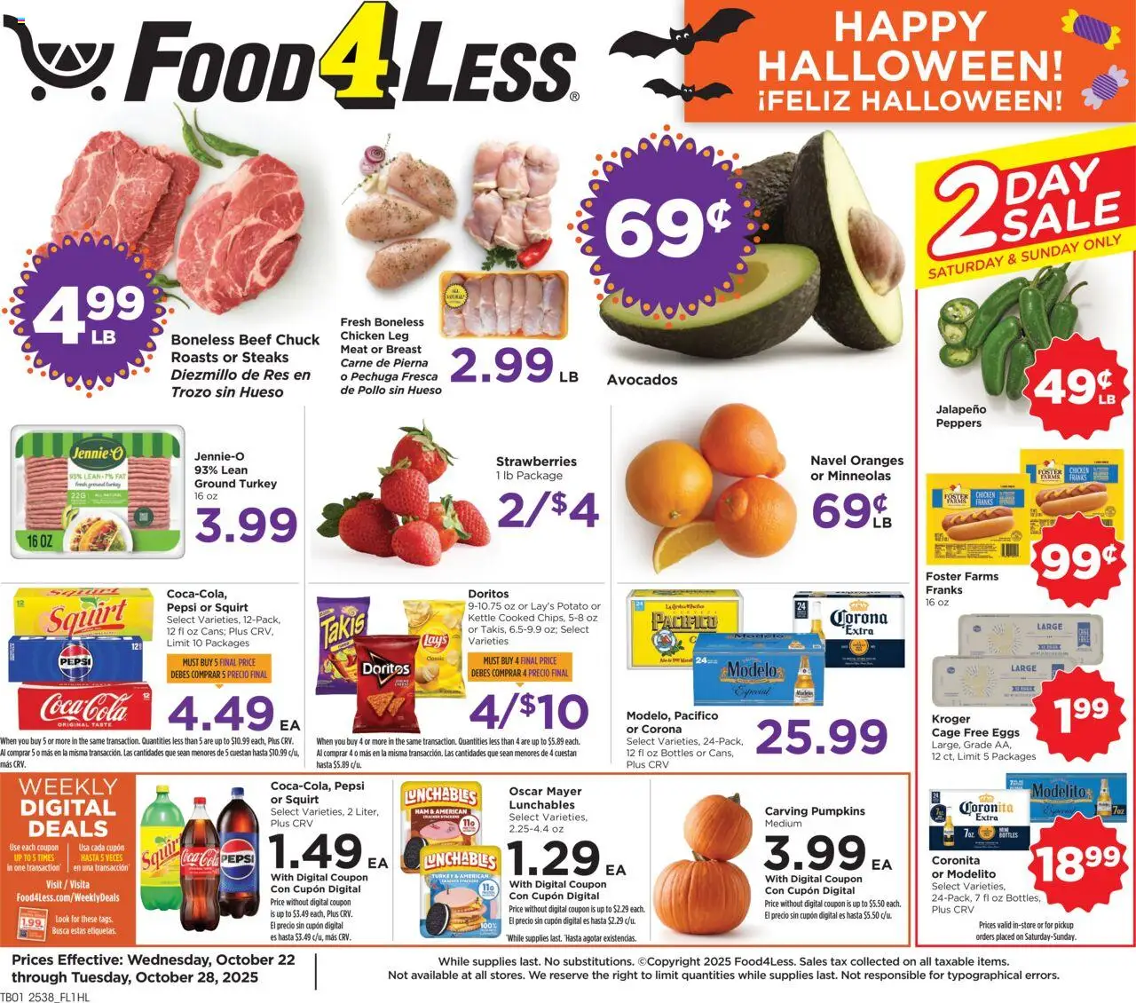 Food 4 Less Weekly Ad - page 1- valid from 10/22/2025