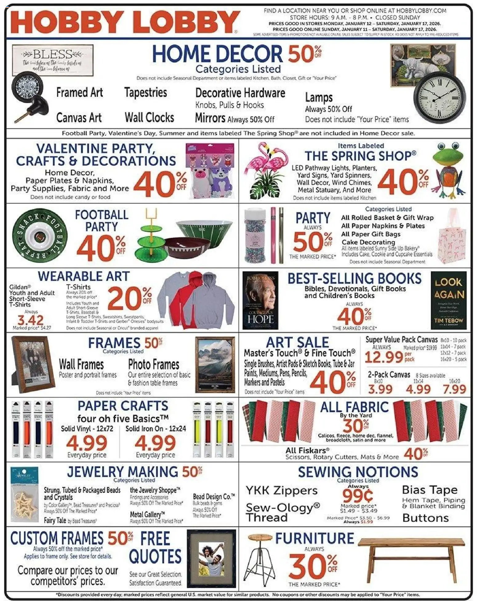 Hobby Lobby Weekly Ad - page 1- valid from 01/11/2026