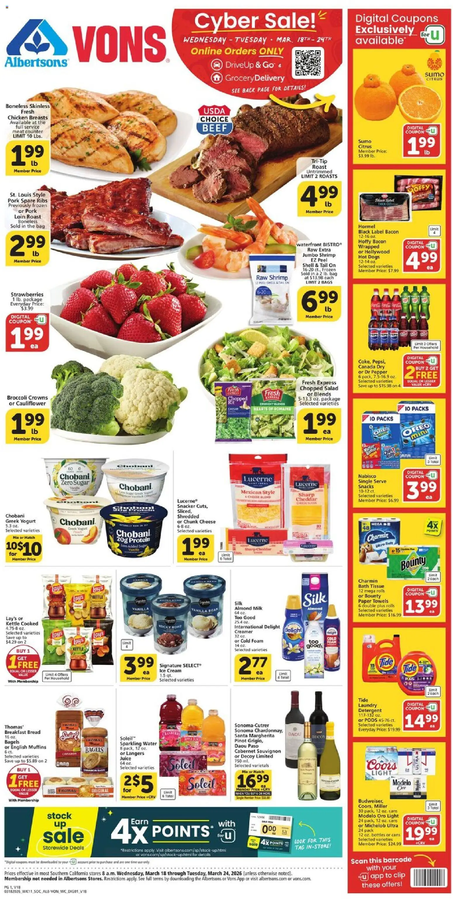 Vons Weekly Ad - page 1- valid from 03/18/2026