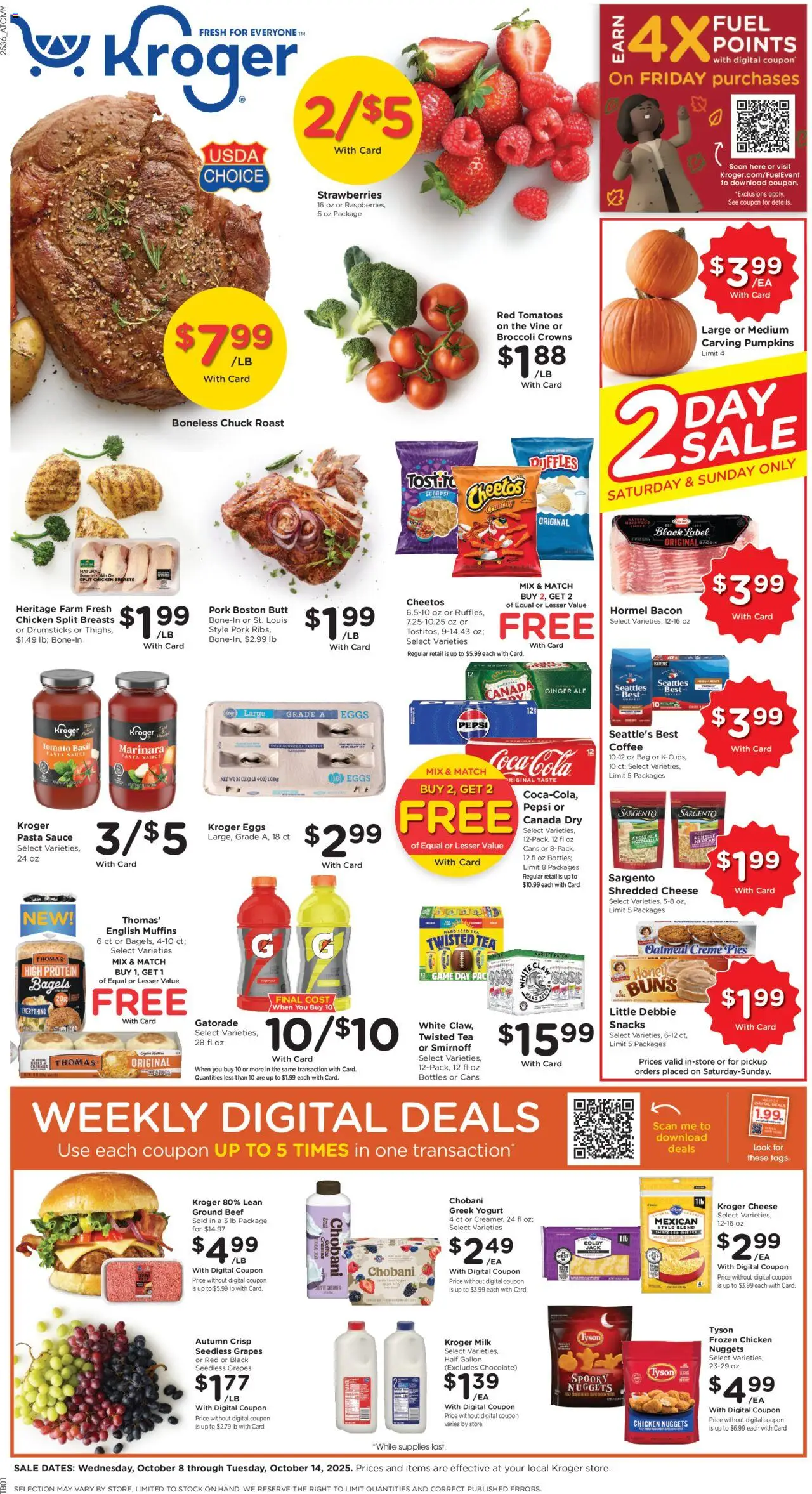 Kroger Weekly Ad - page 1- valid from 10/08/2025