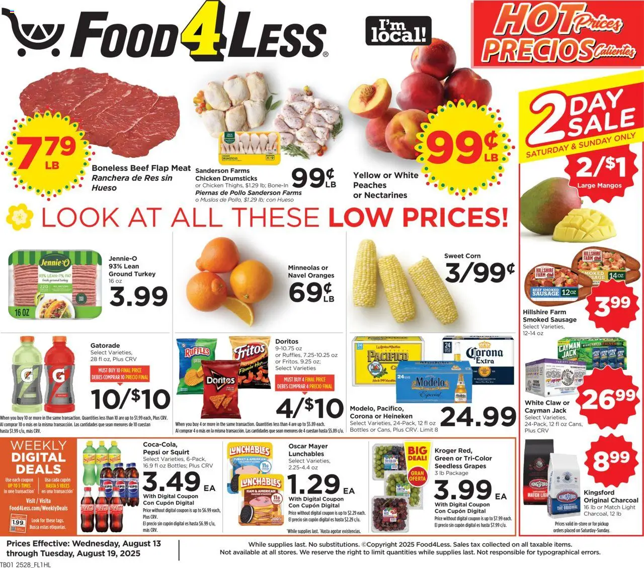 Food 4 Less Weekly Ad - page 1- valid from 08/13/2025