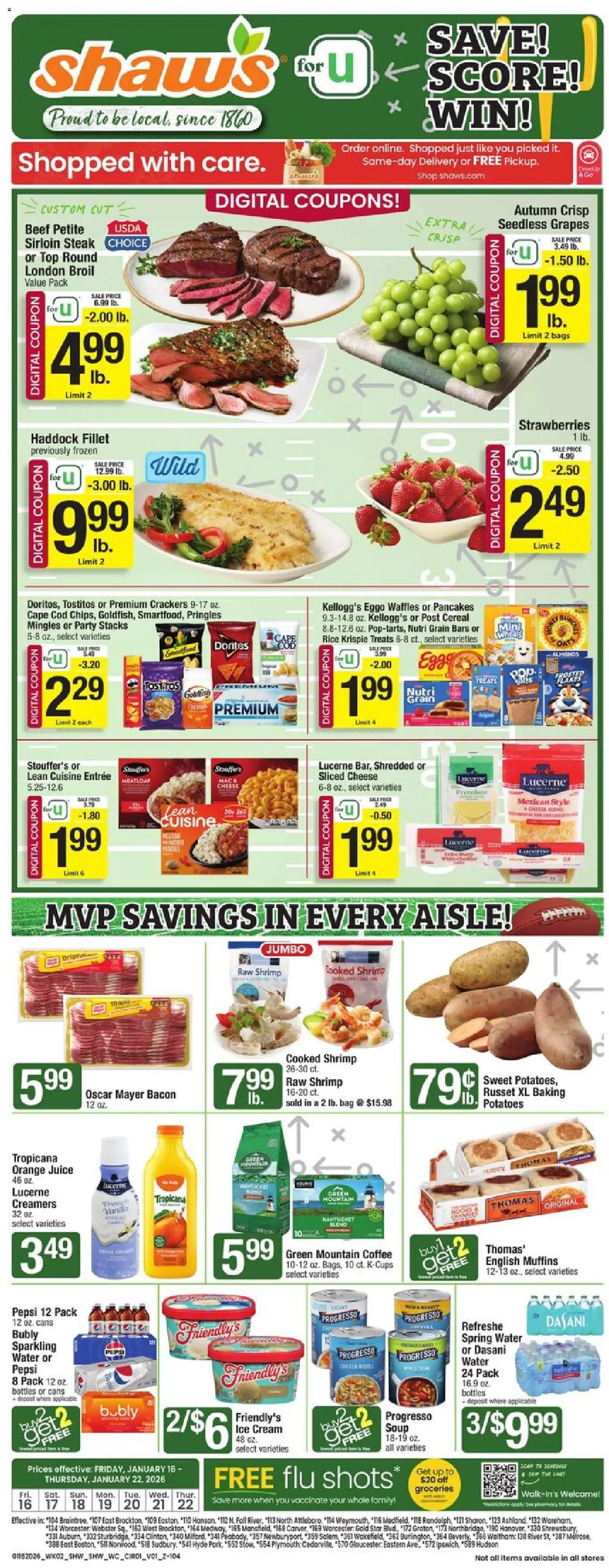 Shaw's Weekly Ad - page 1- valid from 01/16/2026