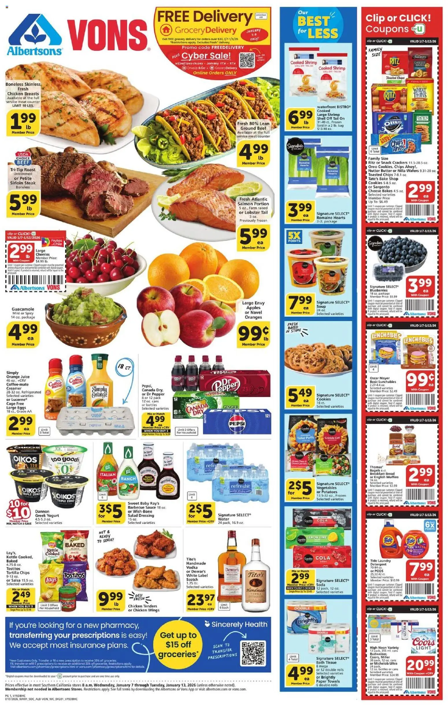 Vons Weekly Ad - page 1- valid from 01/07/2026