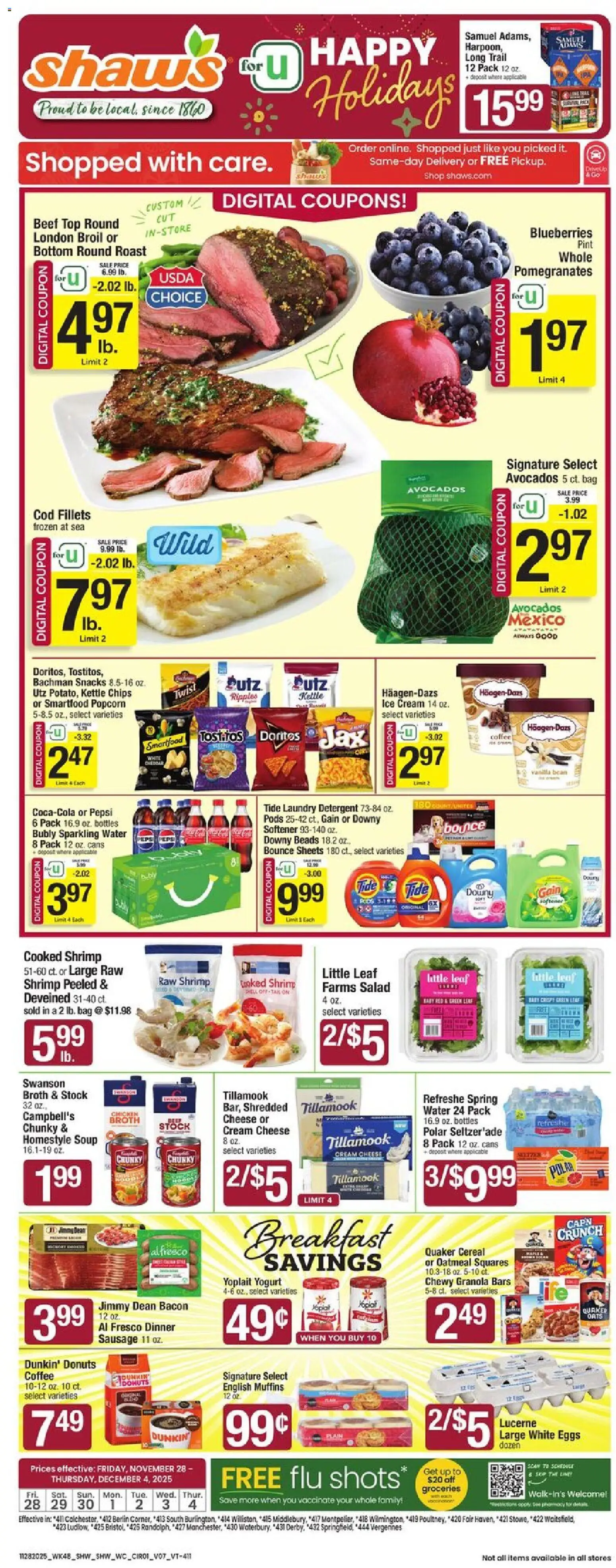 Shaw's Weekly Ad - VT - page 1- valid from 11/28/2025
