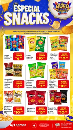 Pré-visualização Semar Supermercado - Ofertas Especial Snacks válida a partir de 13/02/2026