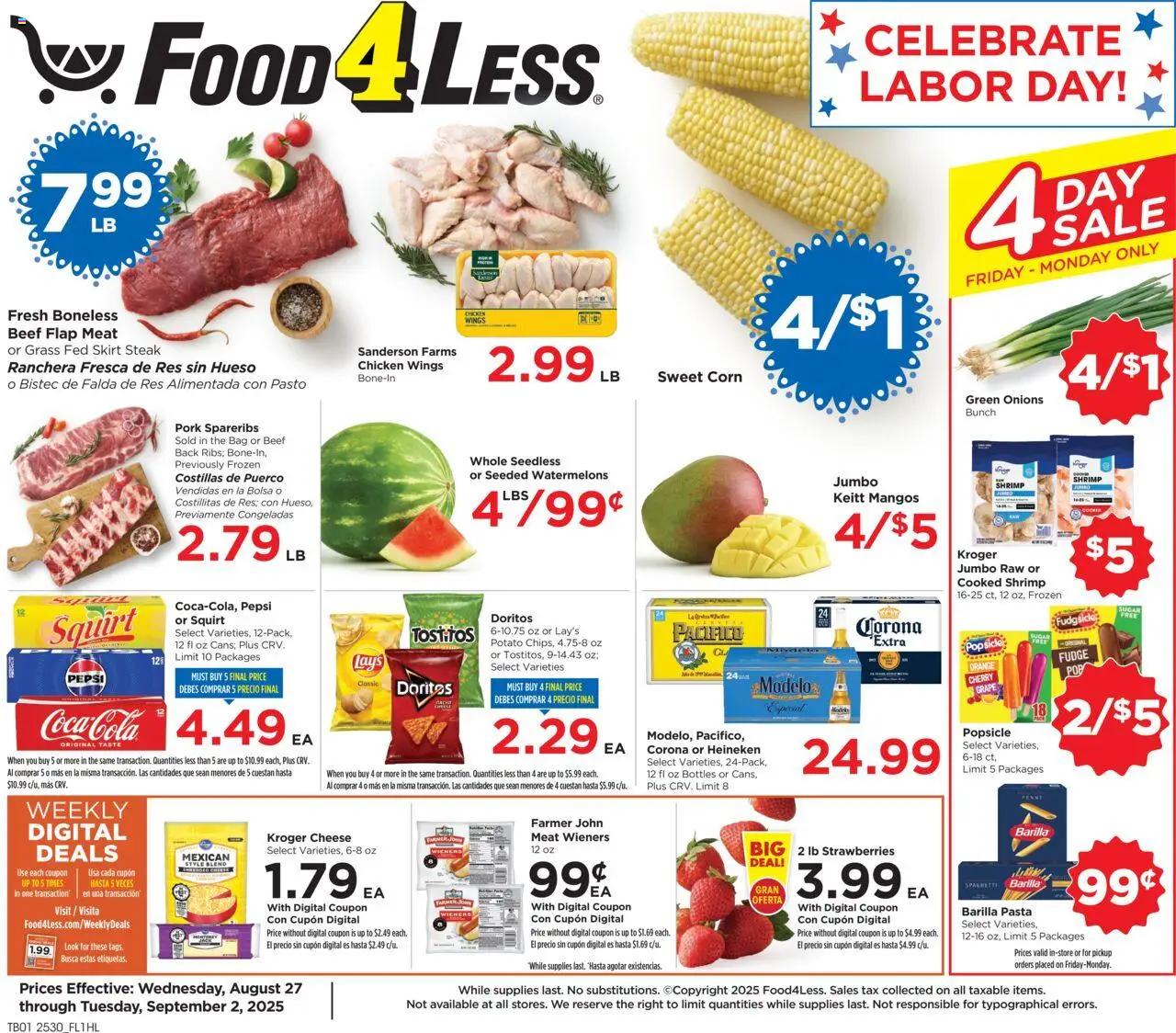 Food 4 Less Weekly Ad - page 1- valid from 08/27/2025