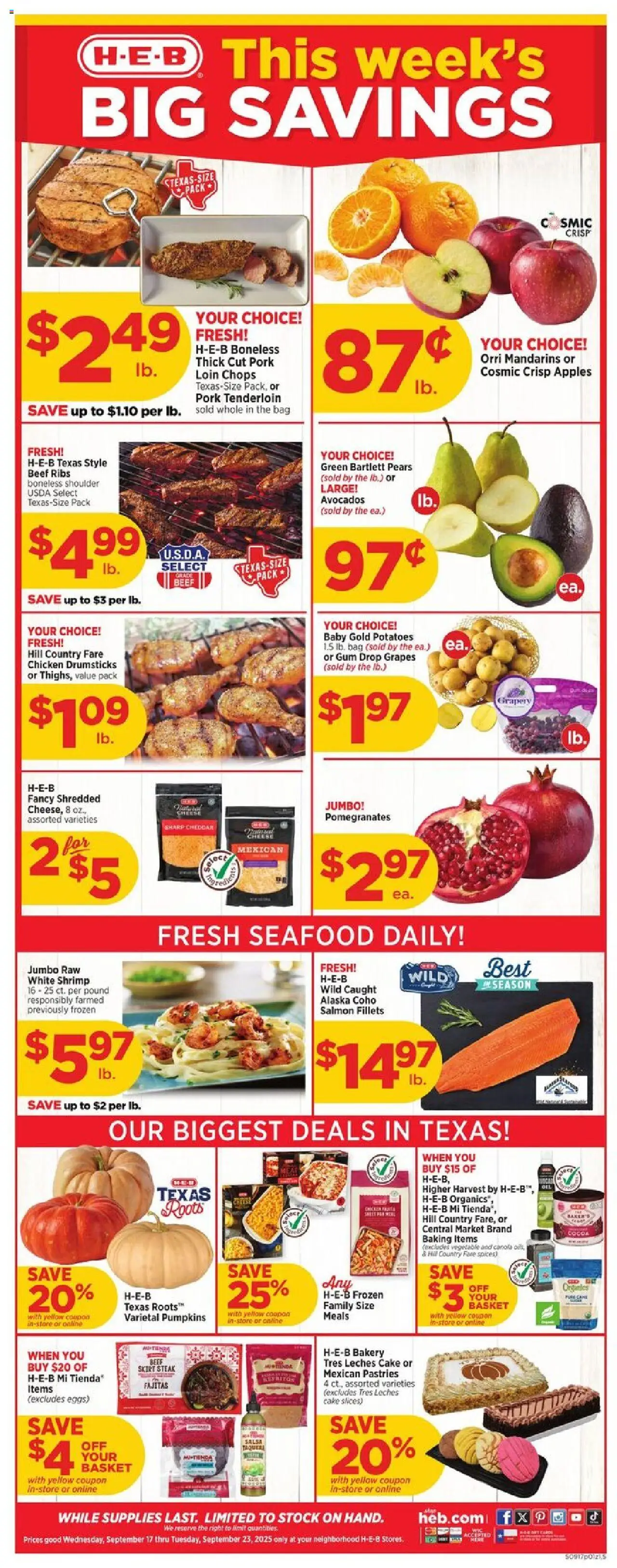 H-E-B Weekly Ad - page 1- valid from 09/17/2025