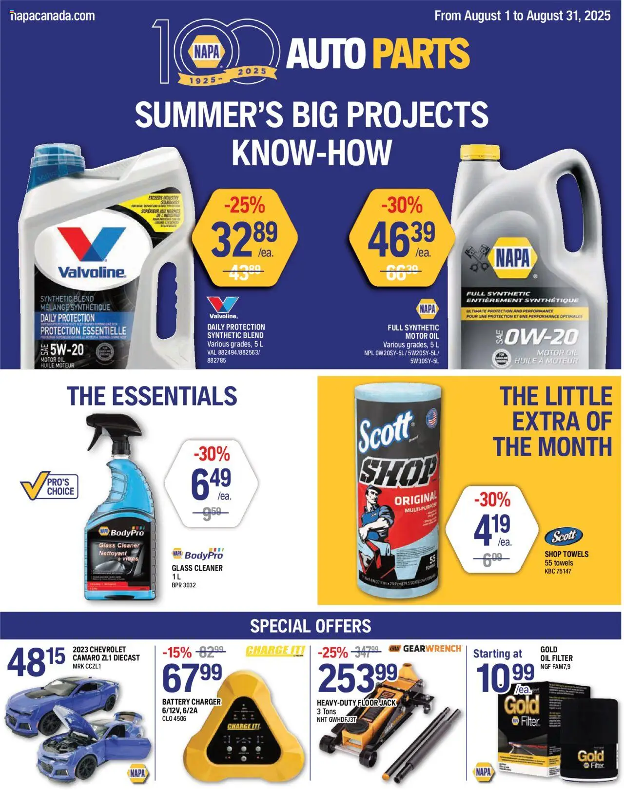 NAPA Auto Parts weekly flyer / circulaire - page 1- valid from Aug 1, 2025