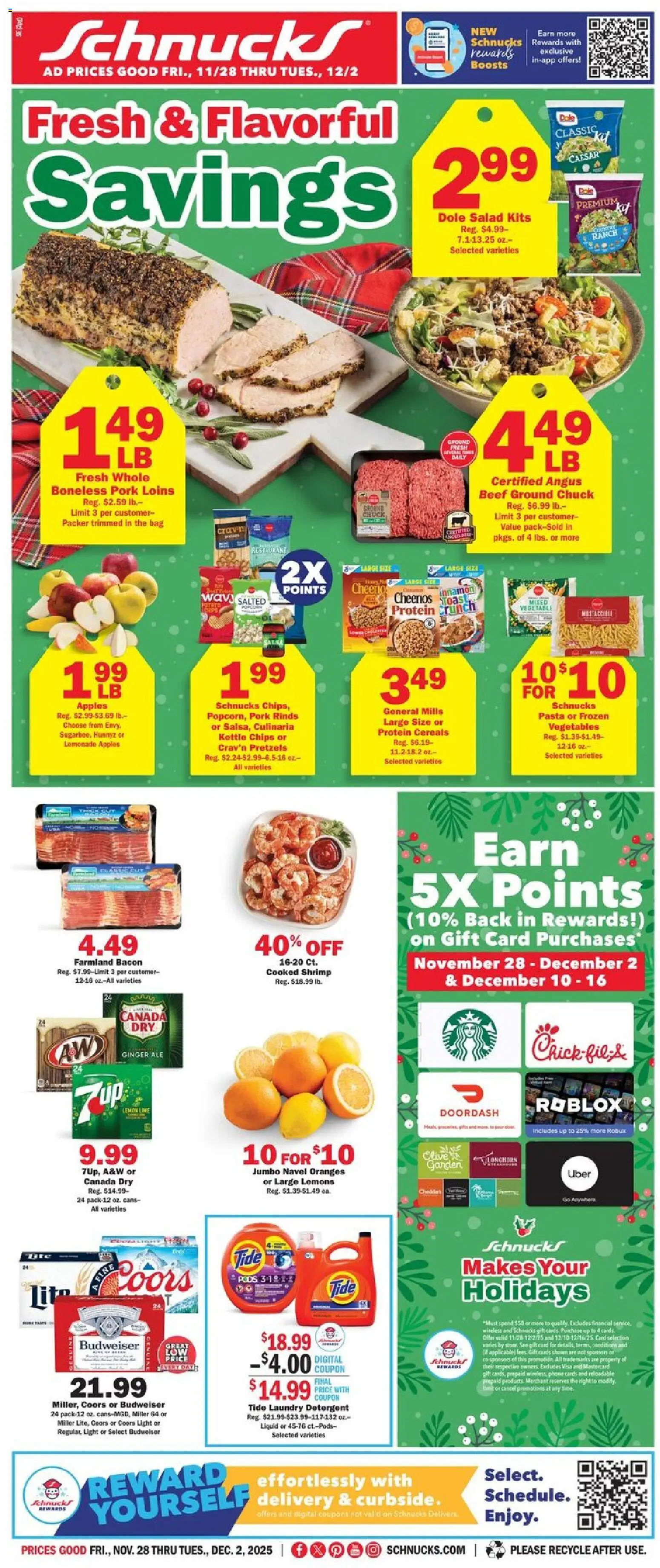 Schnucks Weekly Print Ad - IN - page 1- valid from 11/28/2025