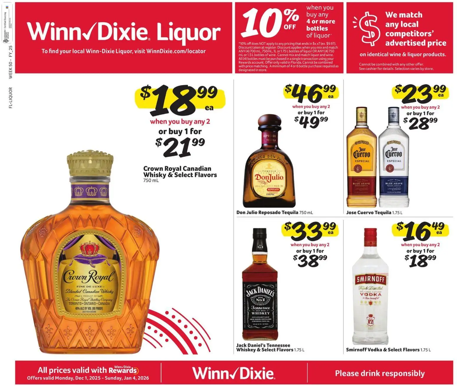Winn Dixie Alcohol Flyer - page 1- valid from 12/01/2025