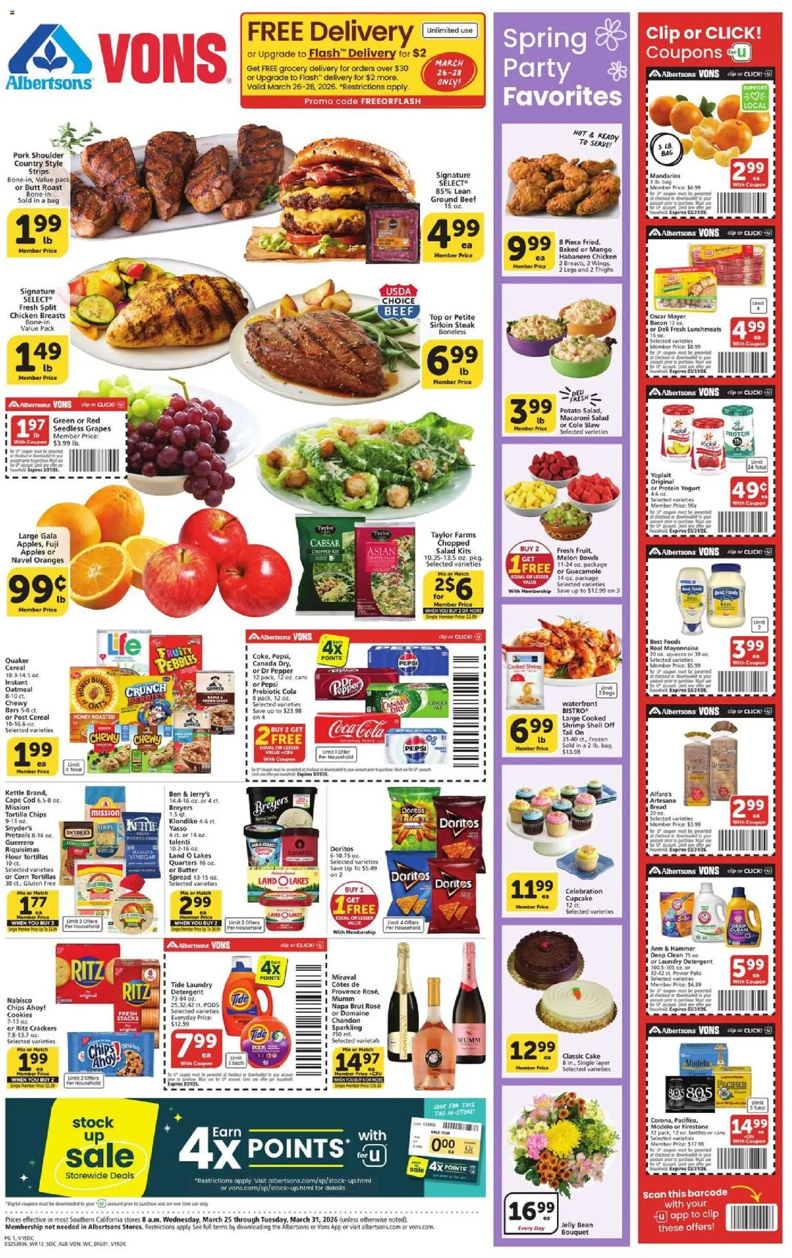 Vons Weekly Ad - page 1- valid from 03/25/2026