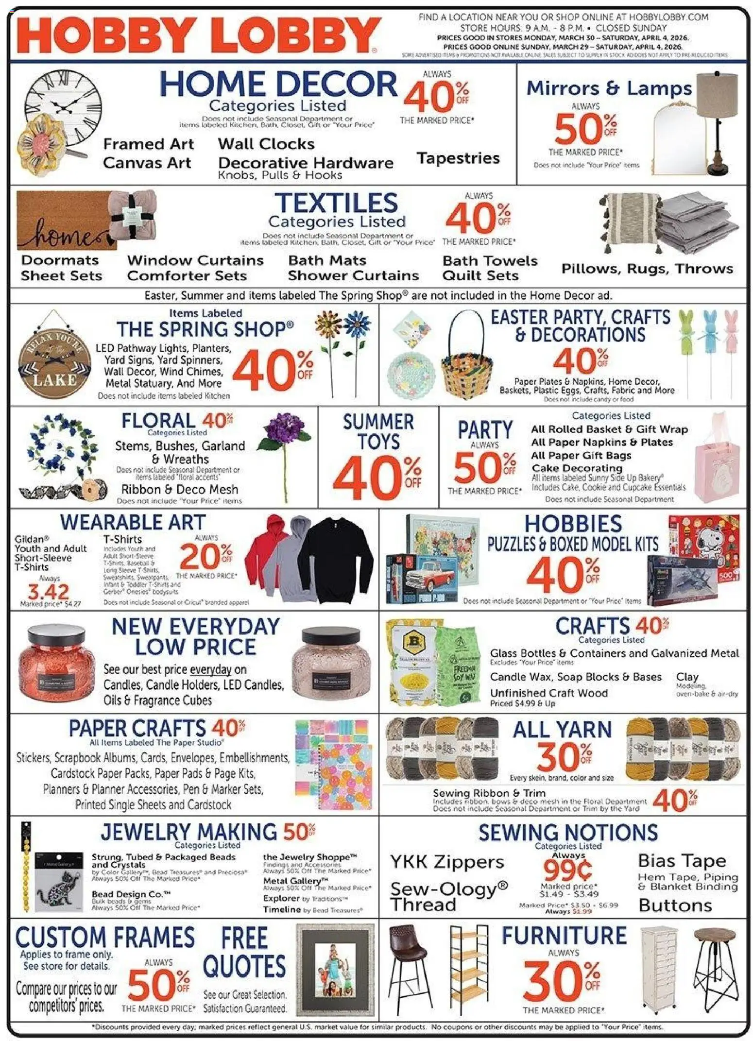 Hobby Lobby Weekly Ad - page 1- valid from 03/29/2026