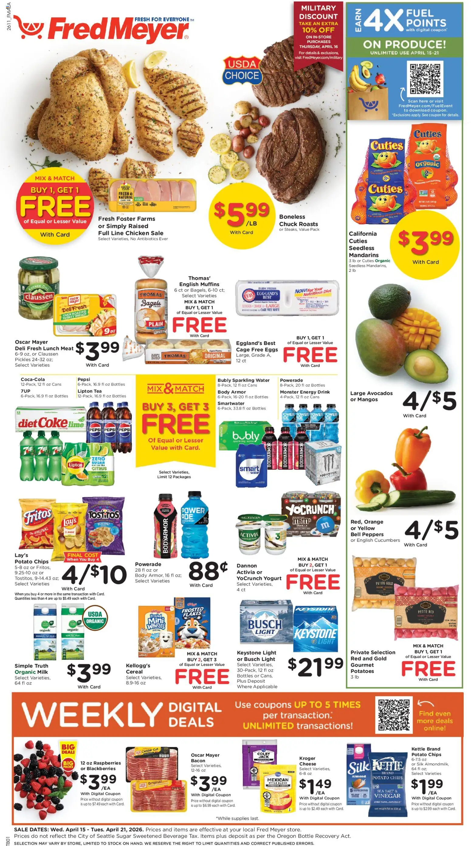 Fred Meyer Weekly Ad - page 1- valid from 04/15/2026
