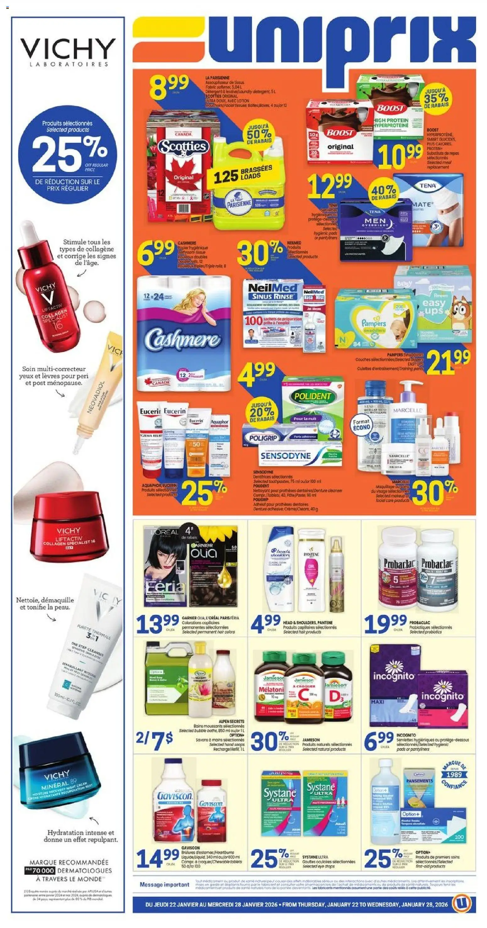 Uniprix weekly flyer / circulaire - page 1- valid from Jan 22, 2026