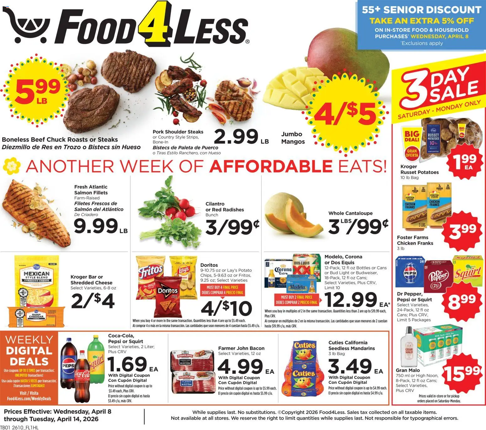 Food 4 Less Weekly Ad - page 1- valid from 04/08/2026